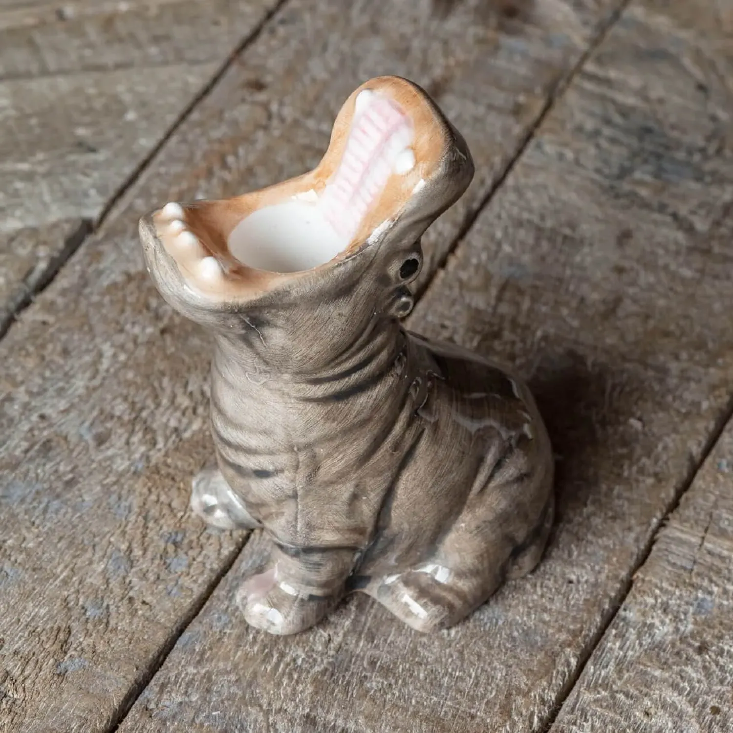 Set of Two Hippo Candle Holders - Ceramic