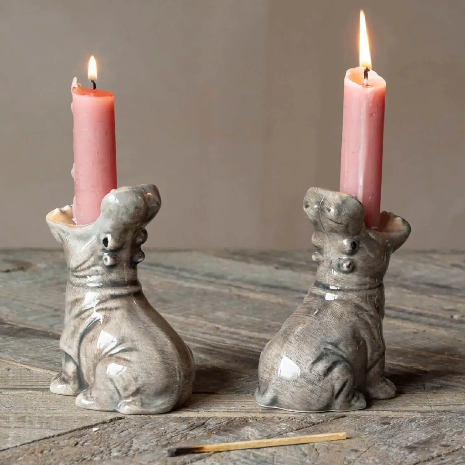 Set of Two Hippo Candle Holders - Ceramic image