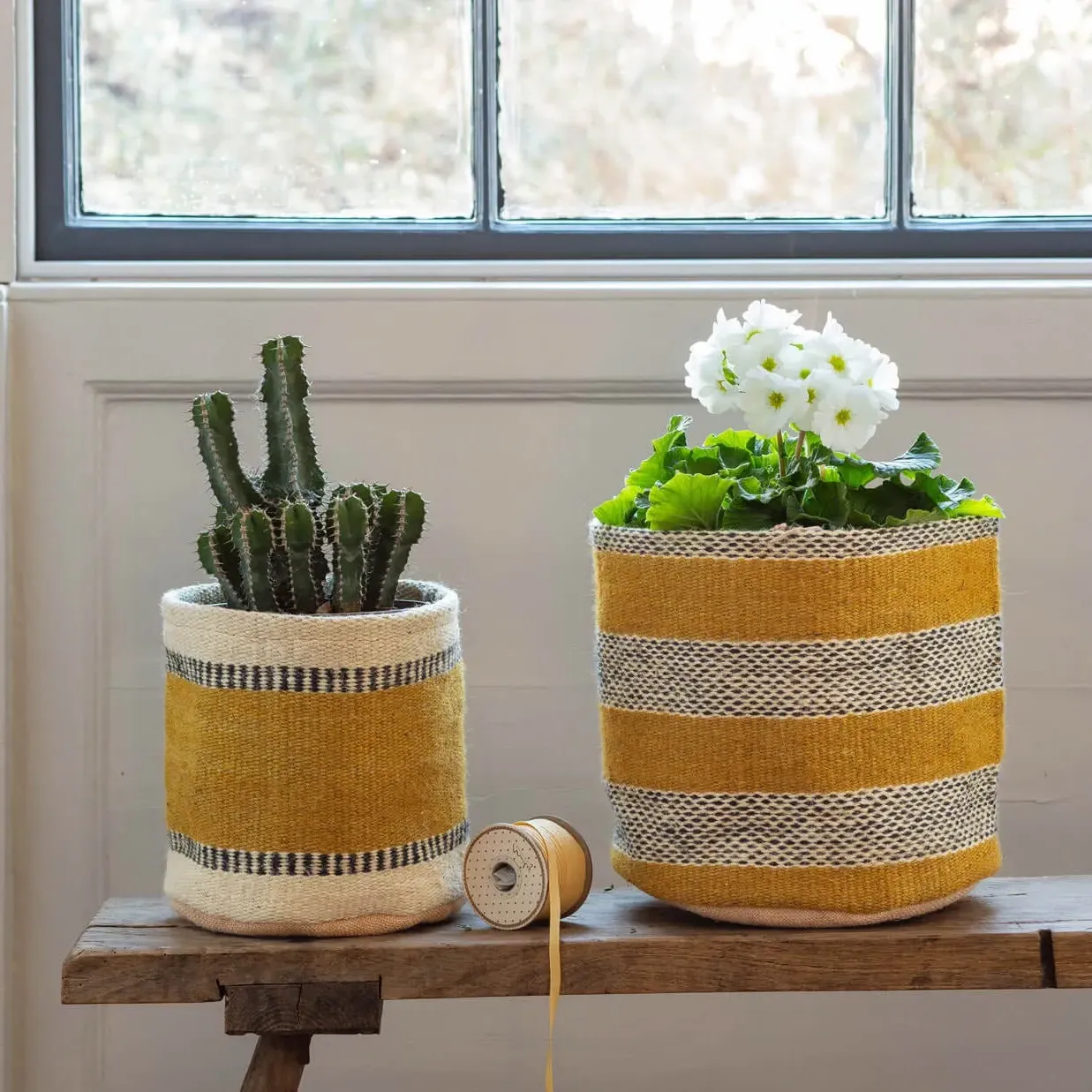 Set of Two Jute Storage Bins - Mustard