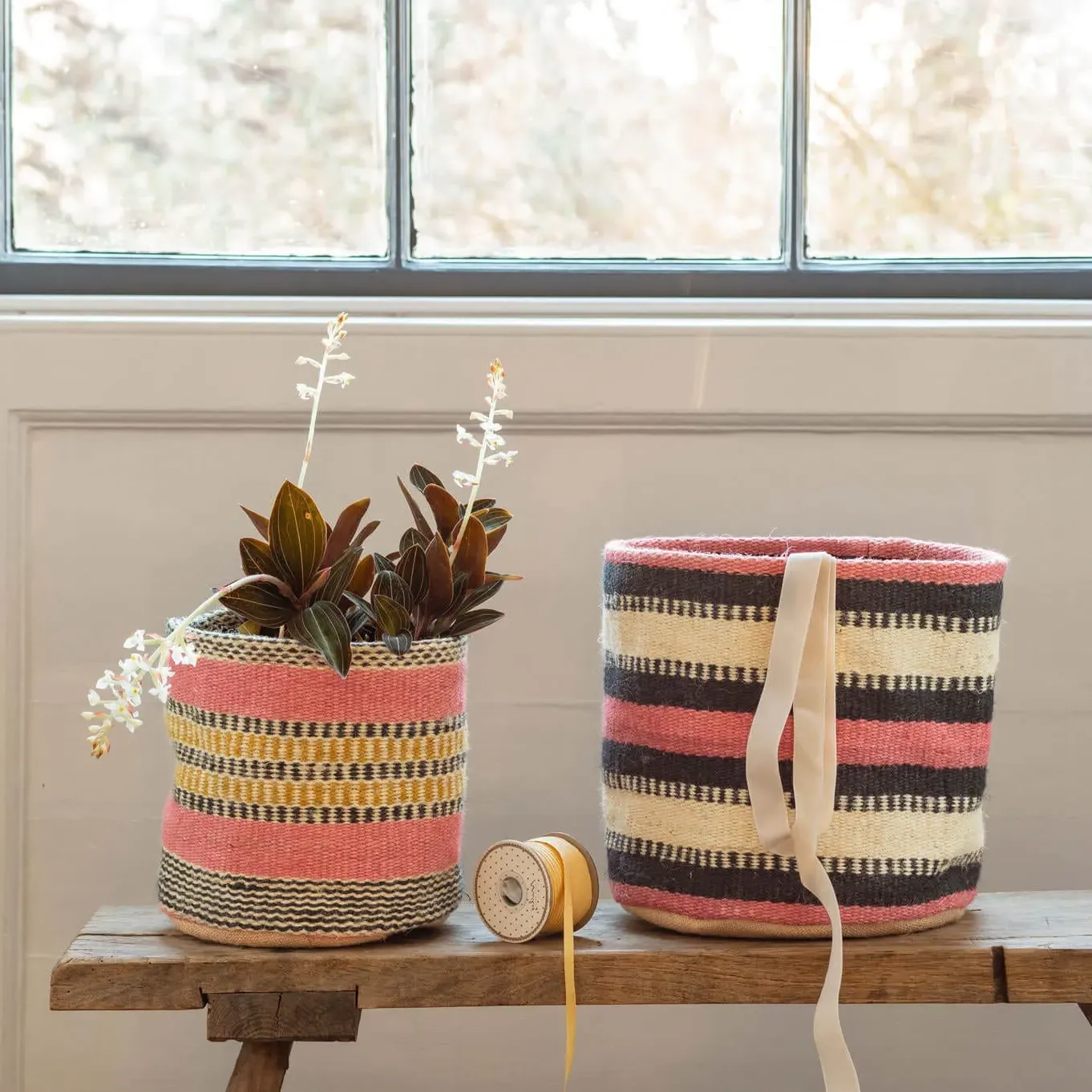 Set of Two Jute Storage Bins - Mustard