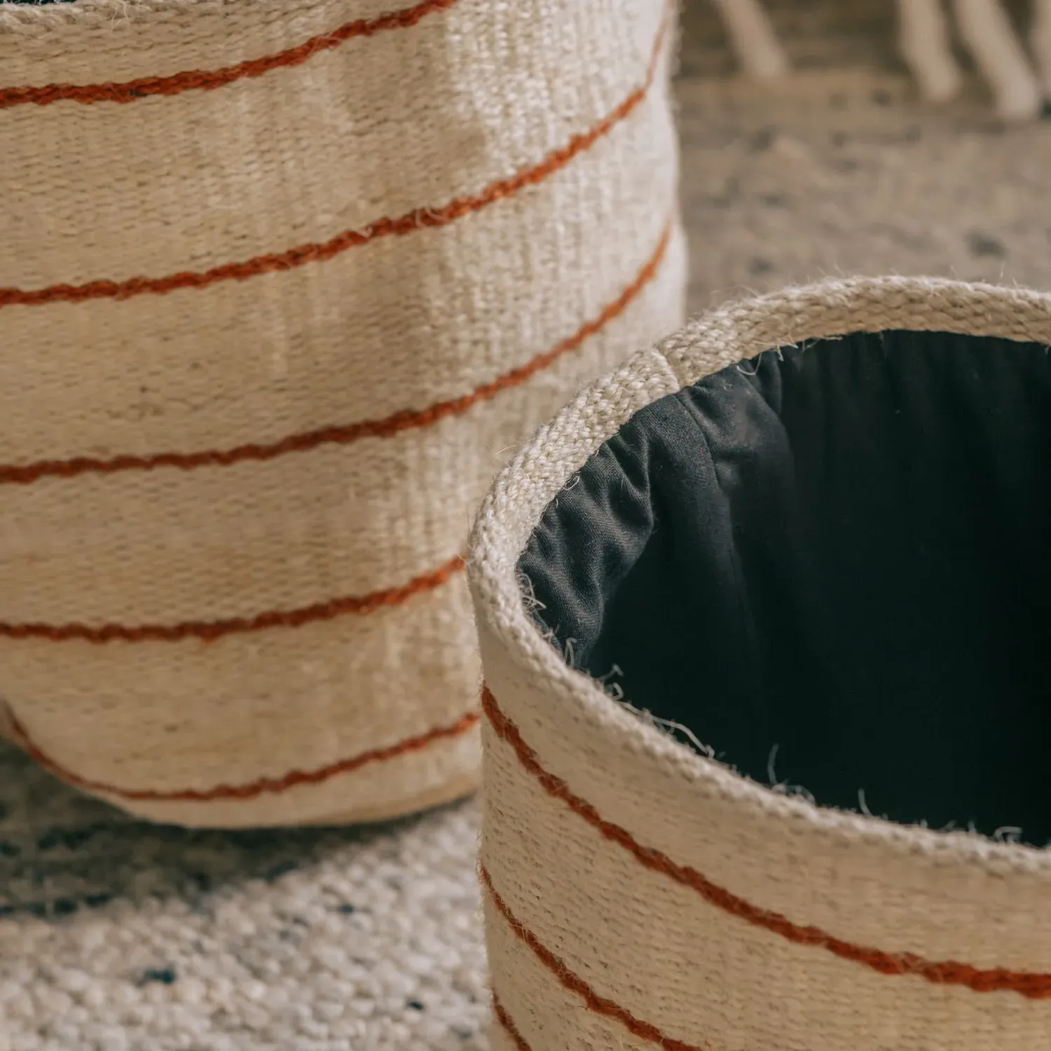 Set of Two Jute Storage Bins - Red Stripe