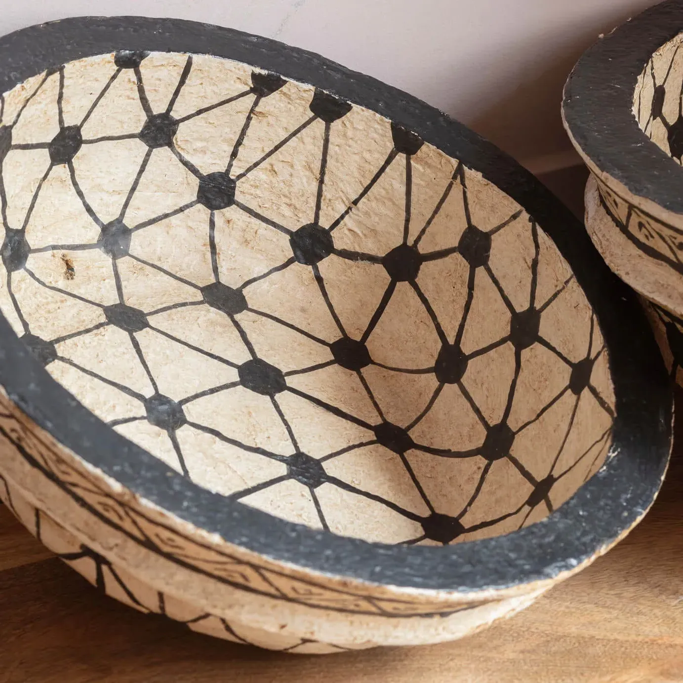 Set of Two Papier Mache Bowls - Tribal Design