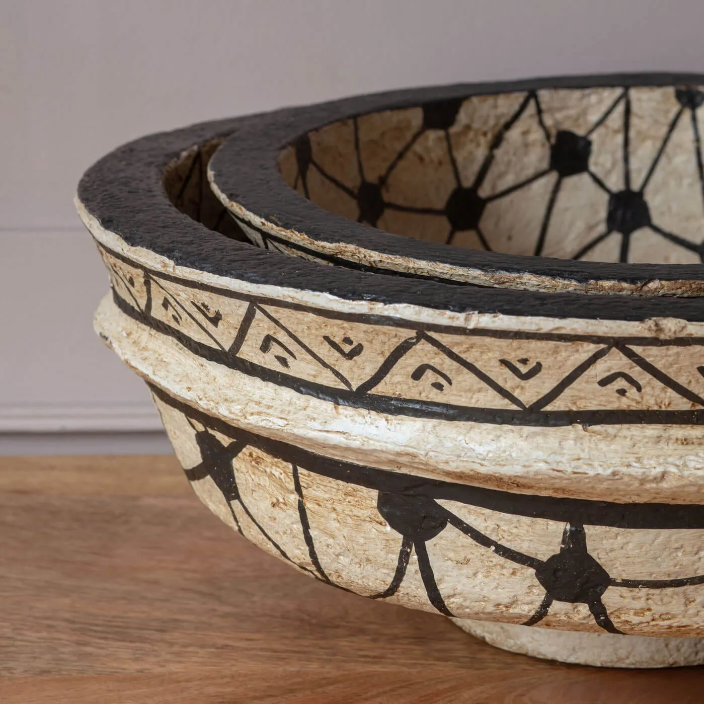 Set of Two Papier Mache Bowls - Tribal Design