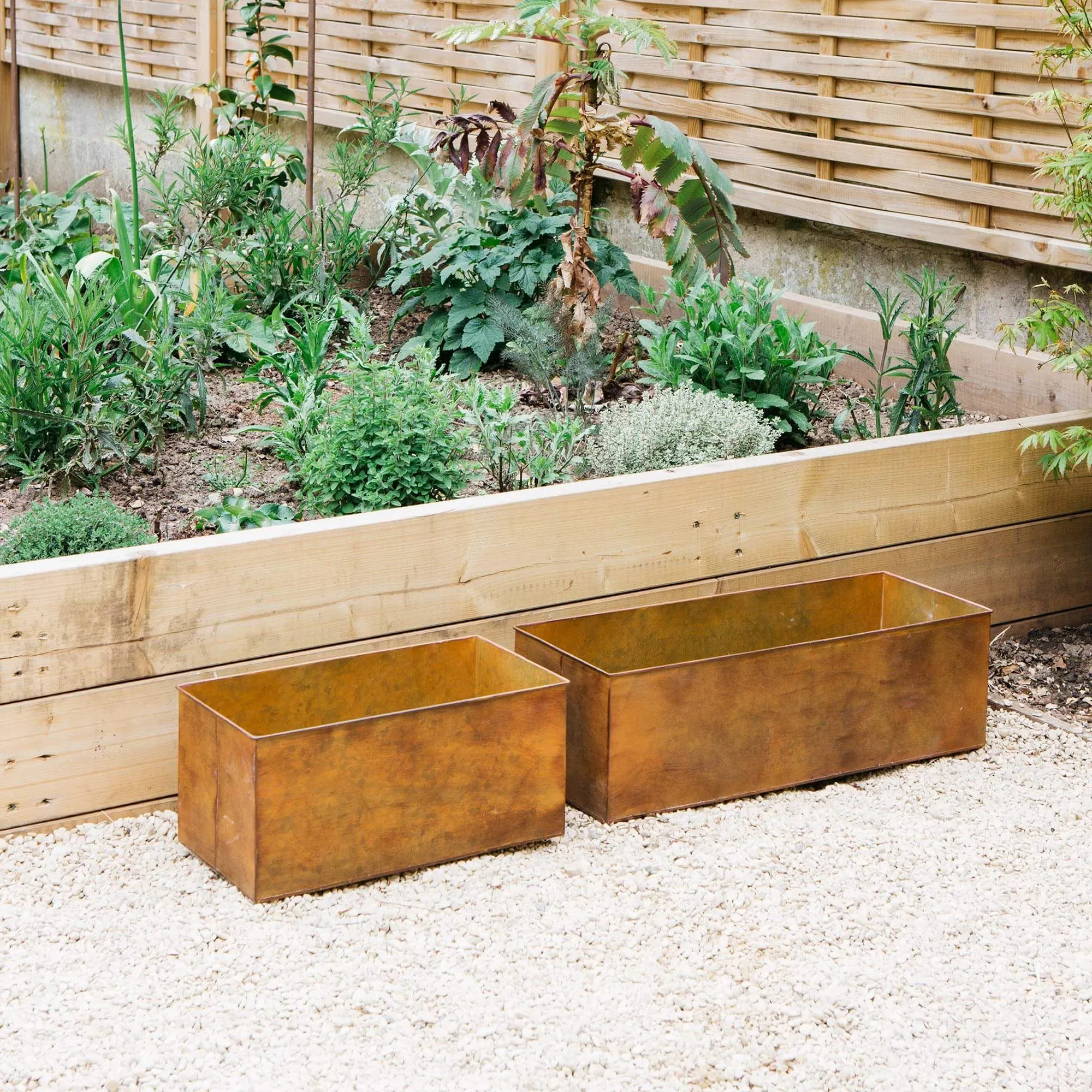 Set of Two Rectangular Window Boxes - Rust, Iron