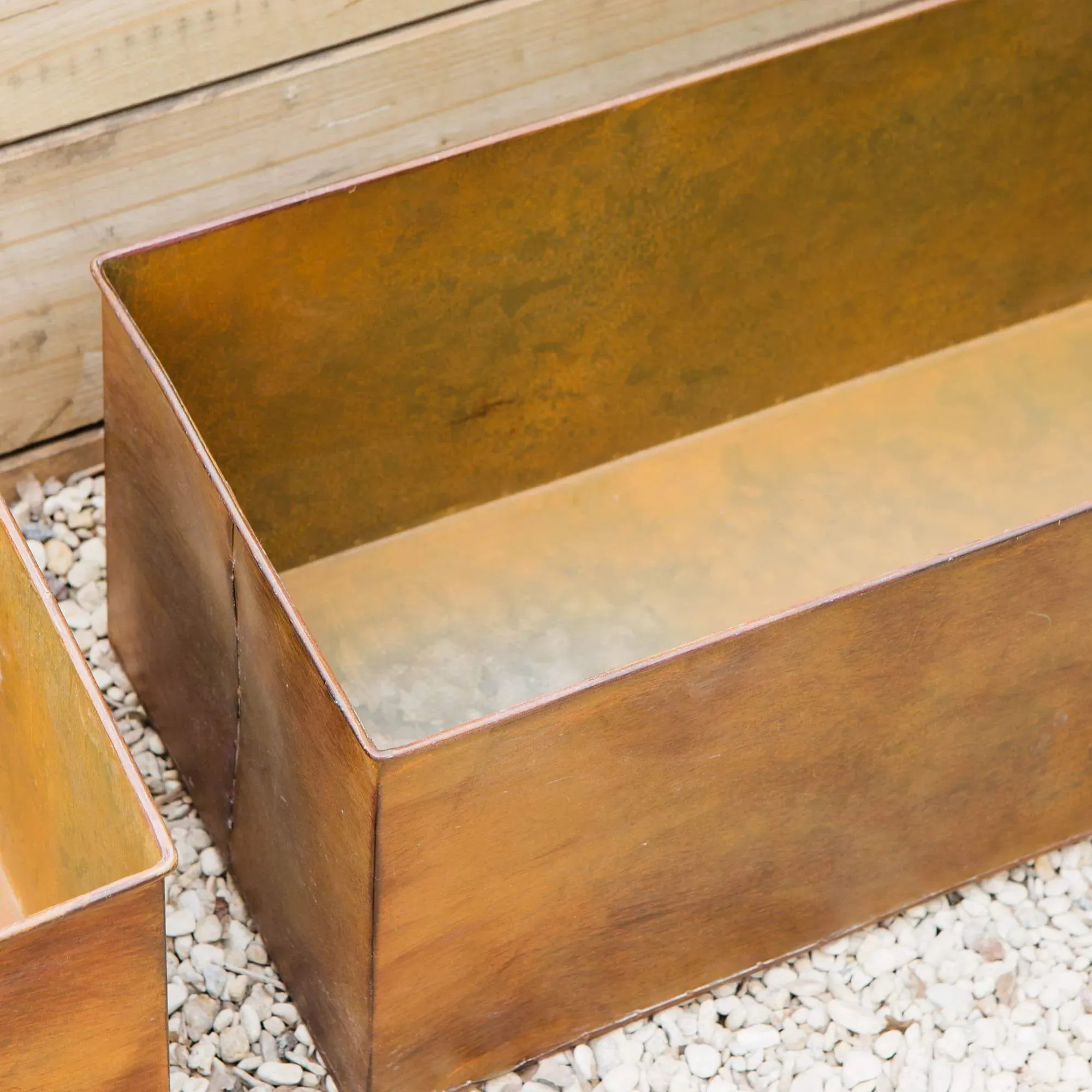 Set of Two Rectangular Window Boxes - Rust, Iron