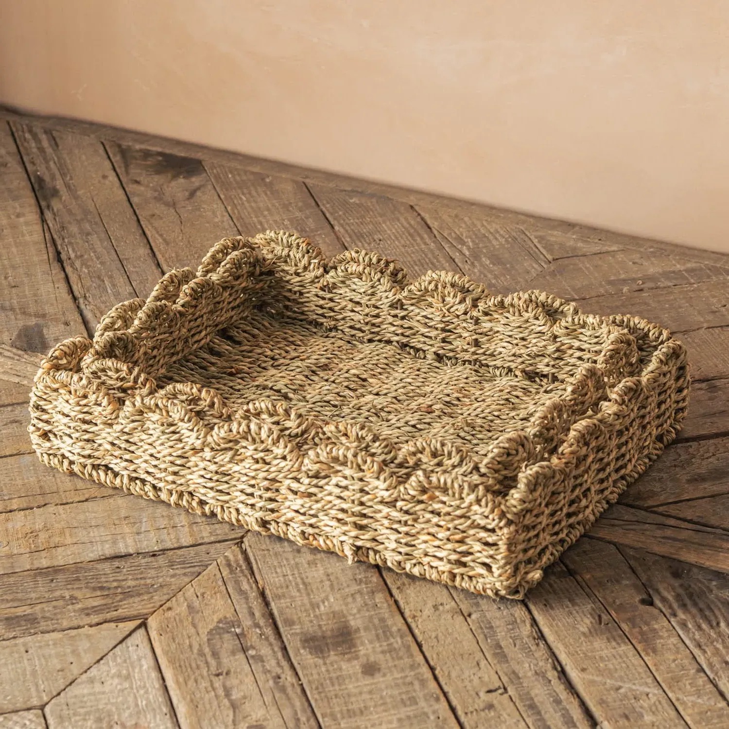 Set of Two Scallop Edged Seagrass Trays - Seagrass