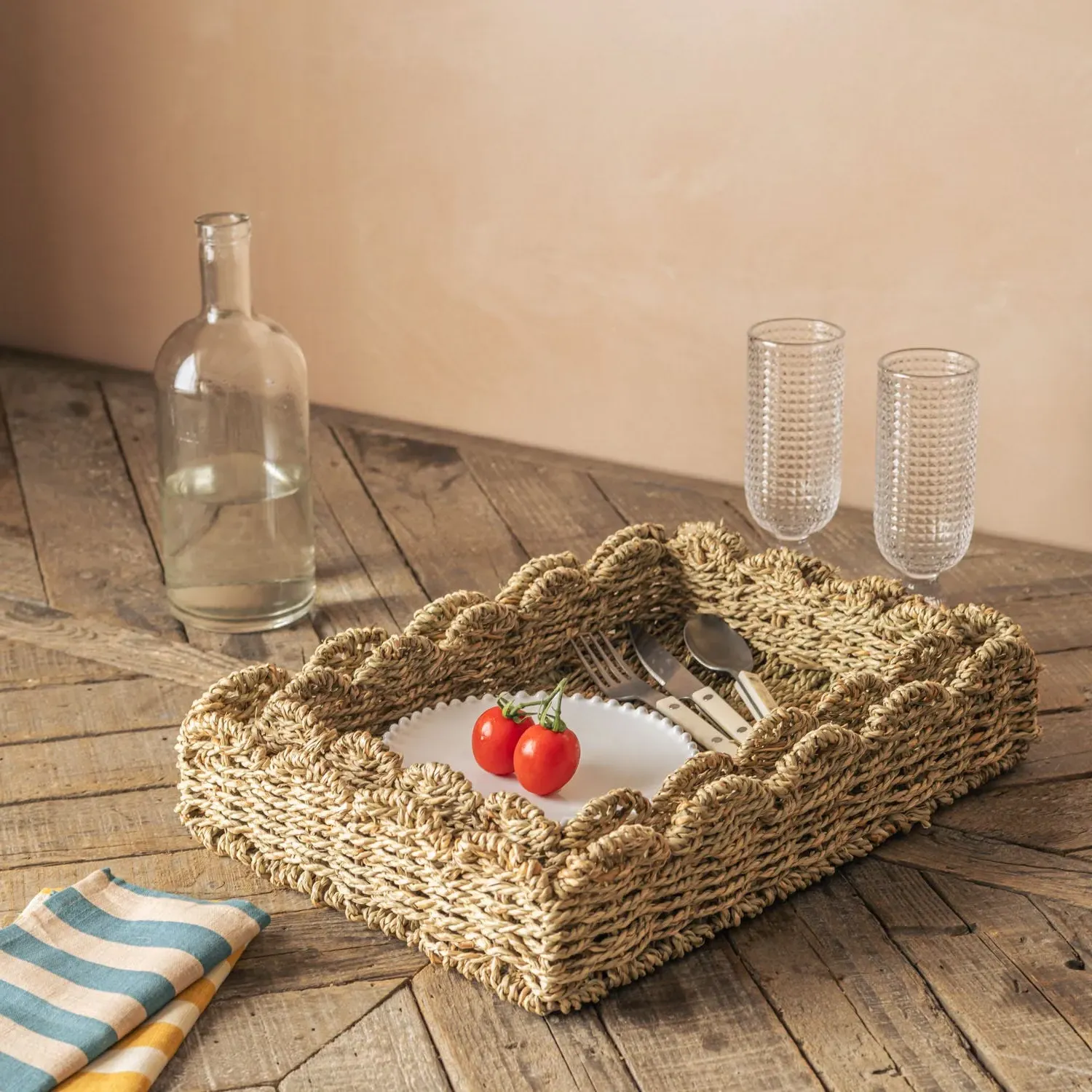 Set of Two Scallop Edged Seagrass Trays - Seagrass