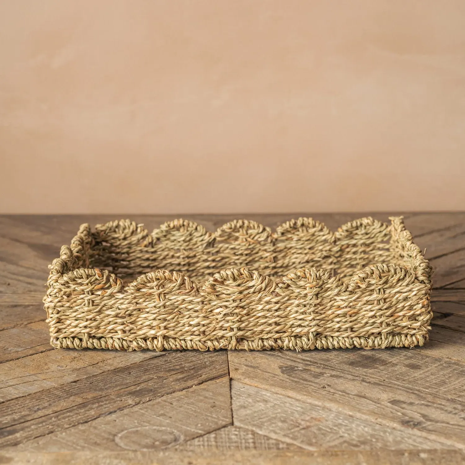 Set of Two Scallop Edged Seagrass Trays - Seagrass