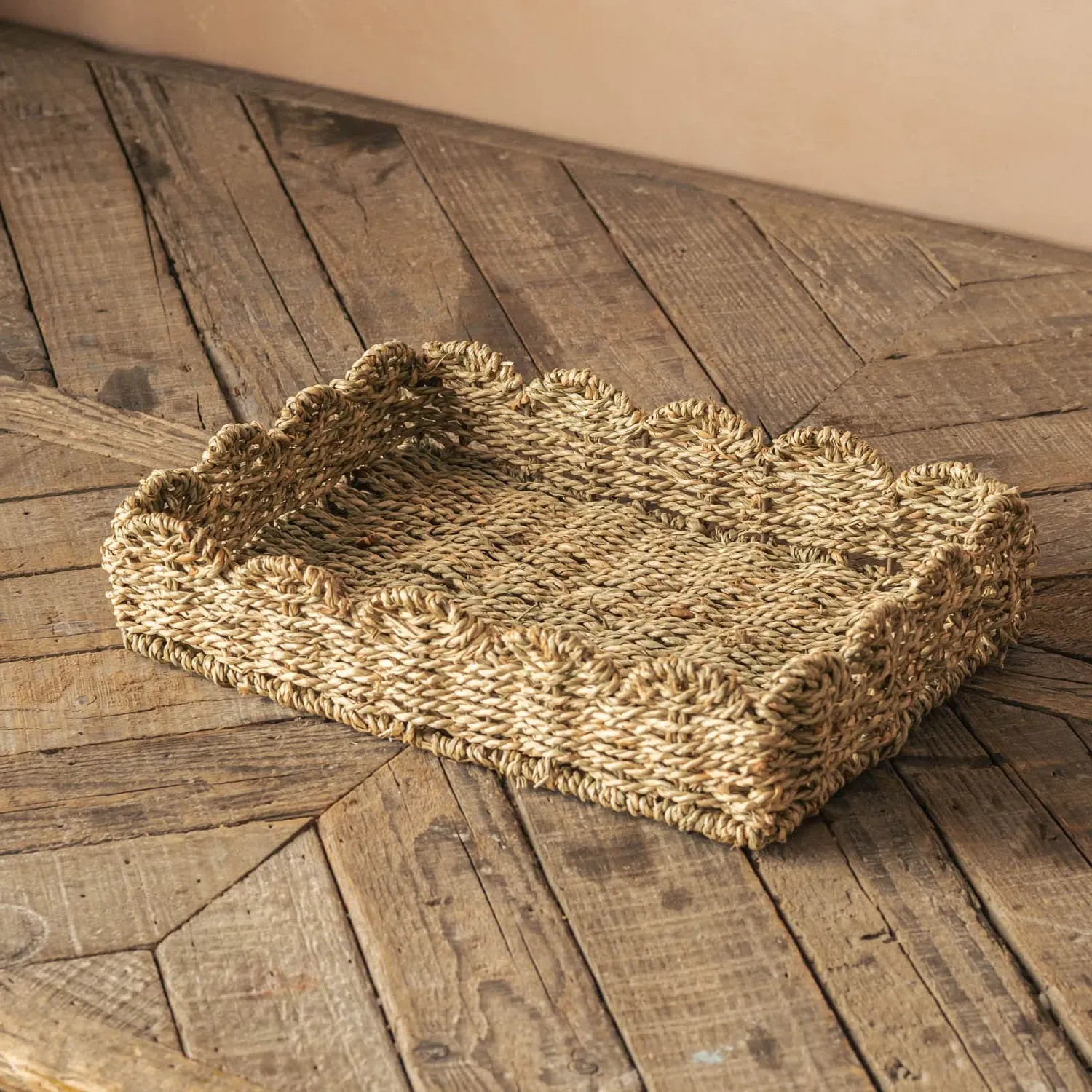 Set of Two Scallop Edged Seagrass Trays - Seagrass