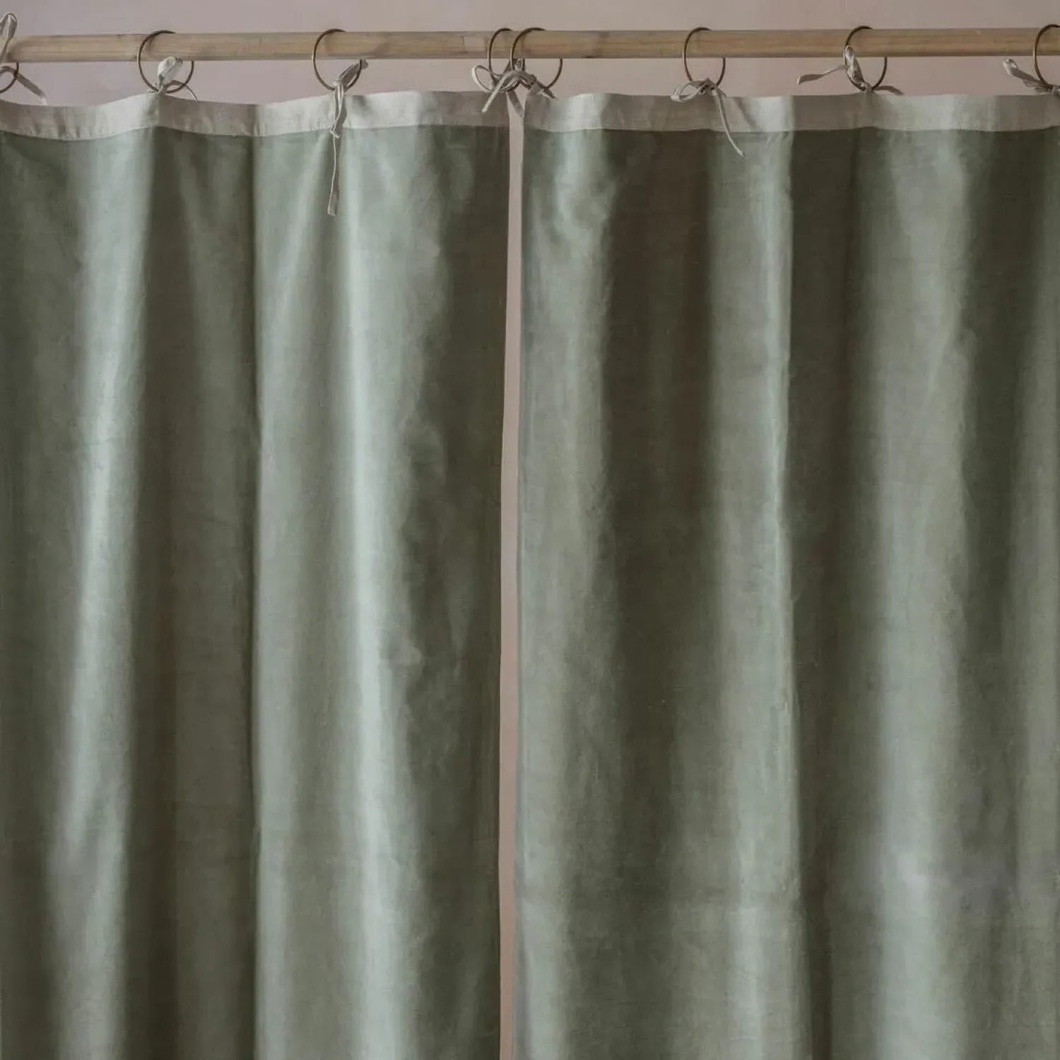 Set of Two Short Curtains - Pale Sage, Velvet