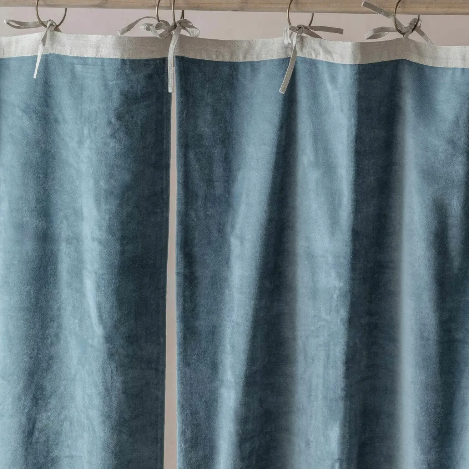 Set of Two Short Curtains - Smoke Blue, Velvet