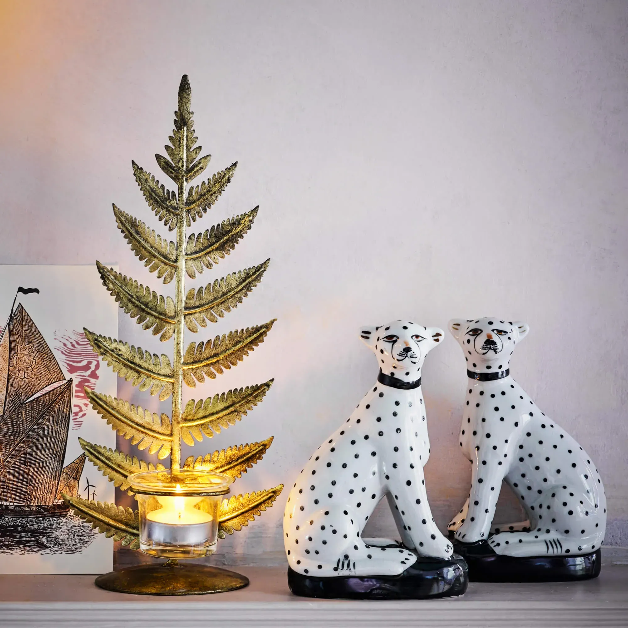 Set of Two Sitting Leopards - White, Porcelain image