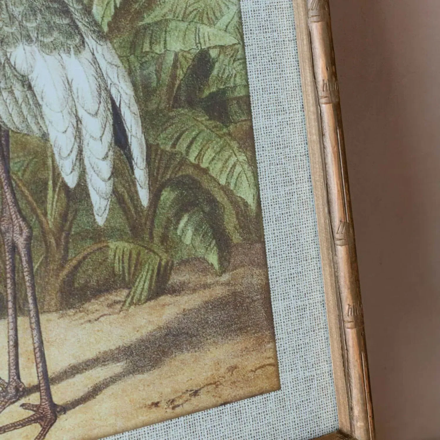 Set of Two Stork Prints with Bamboo-Style Frames