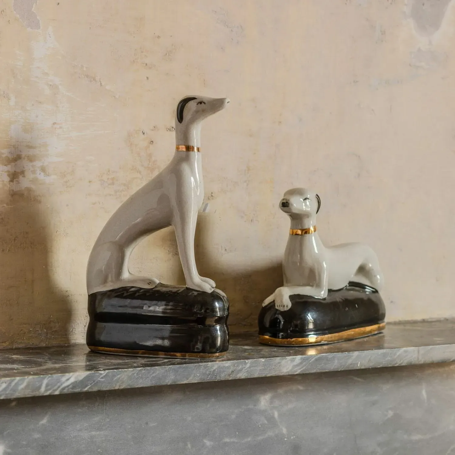 Set of Two Whippet Dog Ornaments - Porcelain