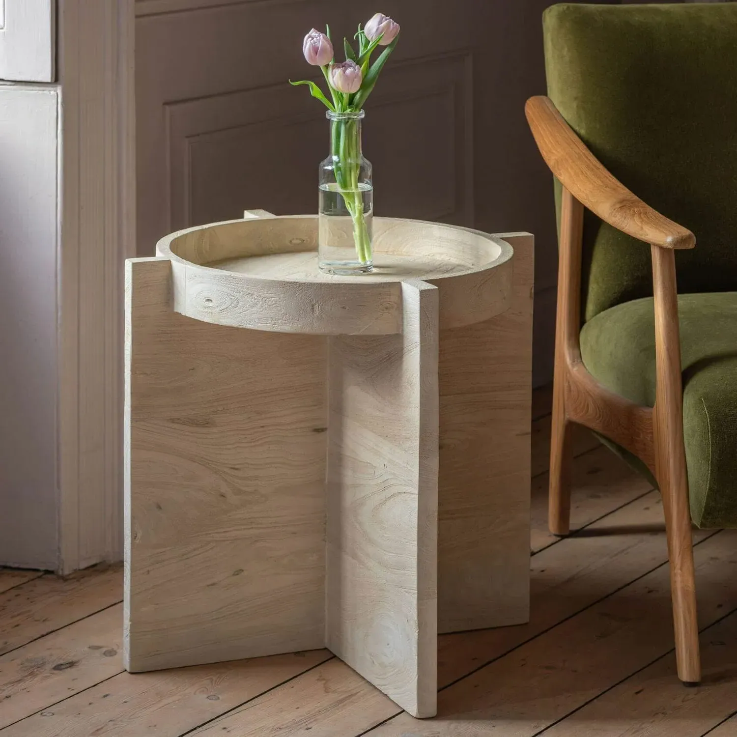 Seth Round Tray Top Side Table - Mango Wood image