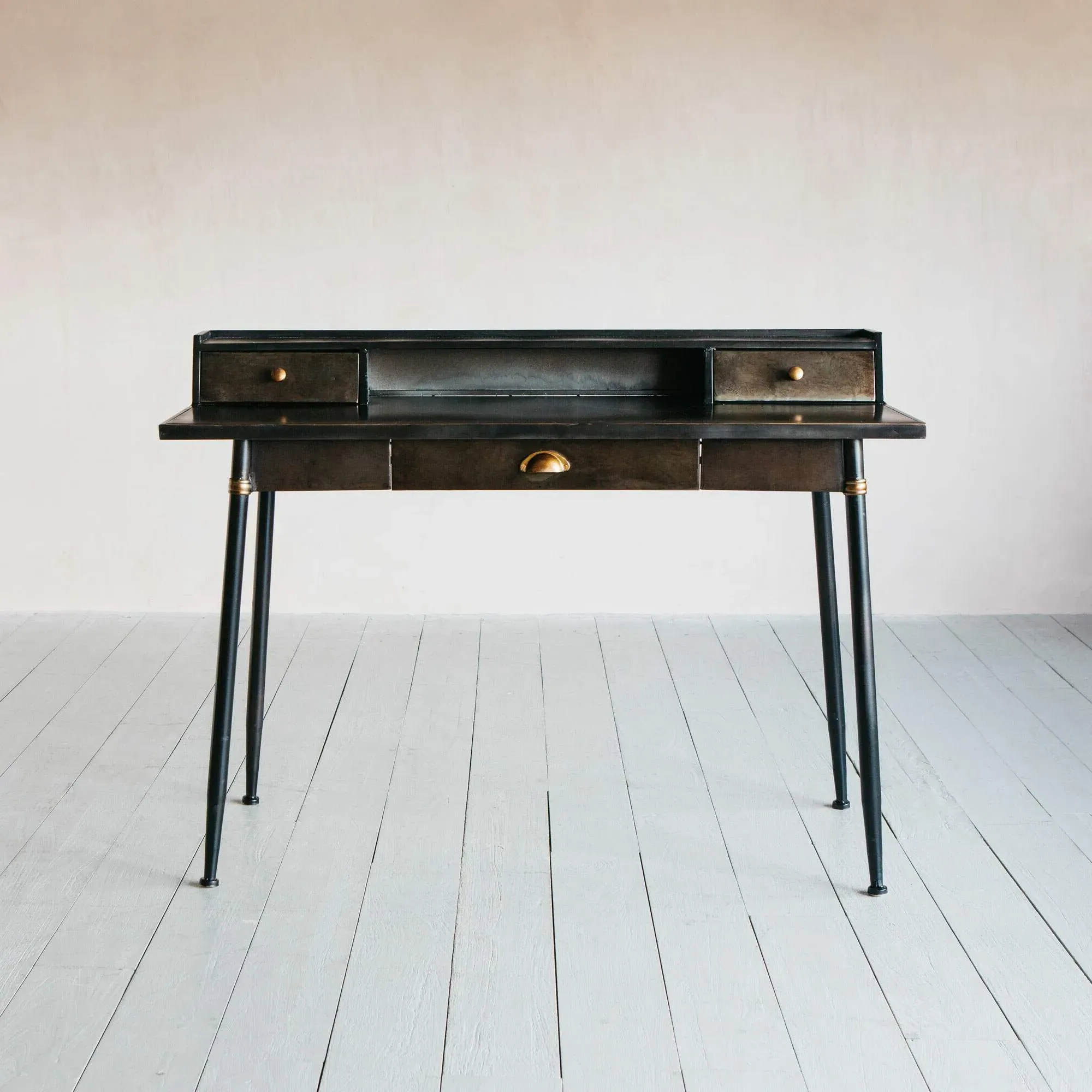 Sid Metal Desk with Drawer - Black, Iron