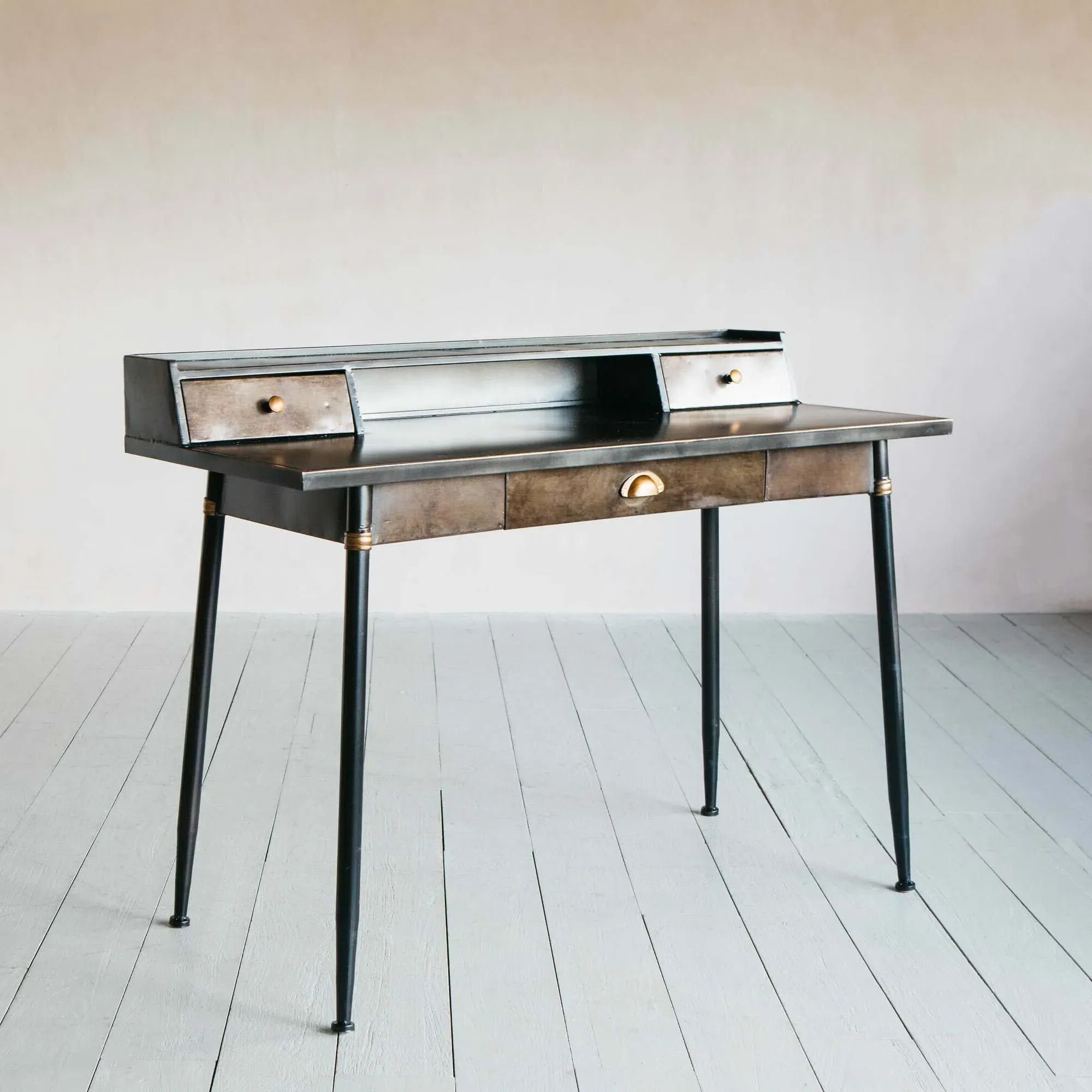 Sid Metal Desk with Drawer - Black, Iron