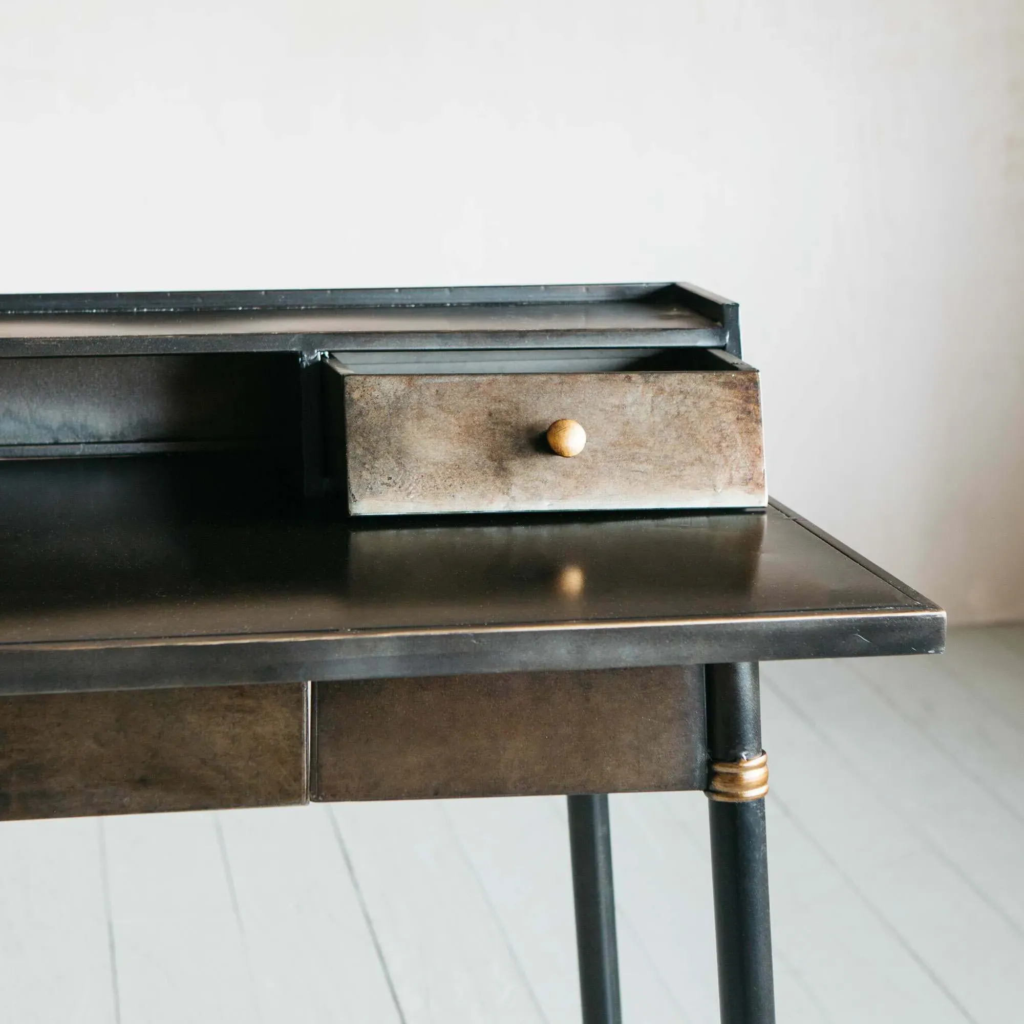 Sid Metal Desk with Drawer - Black, Iron