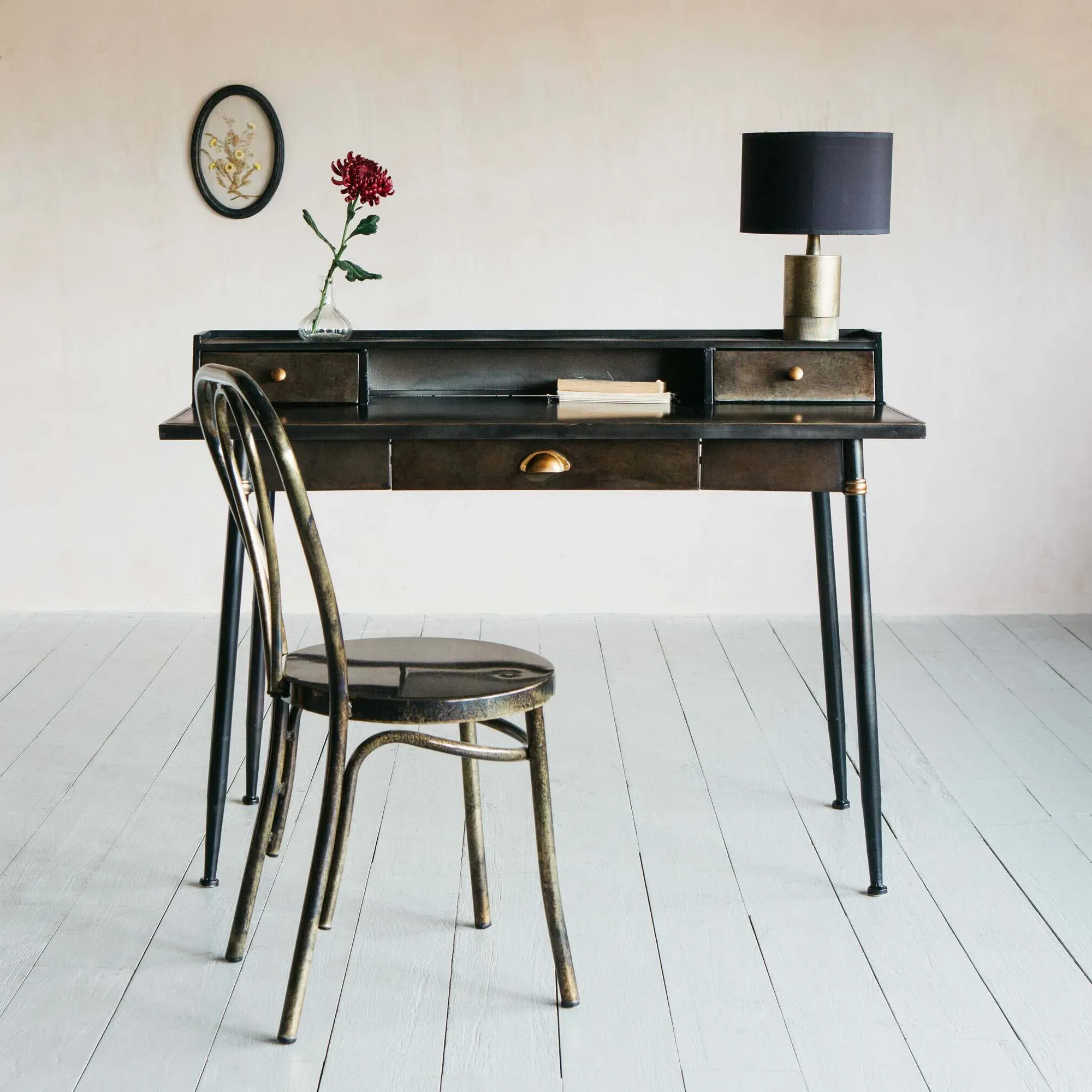 Sid Metal Desk with Drawer - Black, Iron image