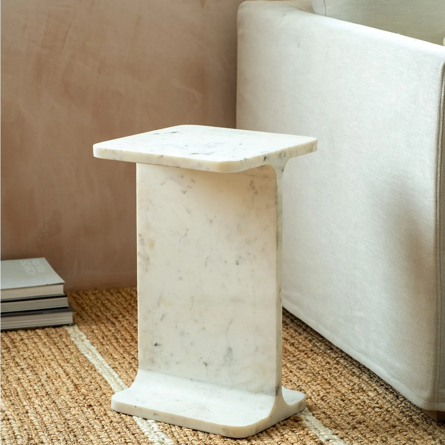Sienna Side Table - White, Marble