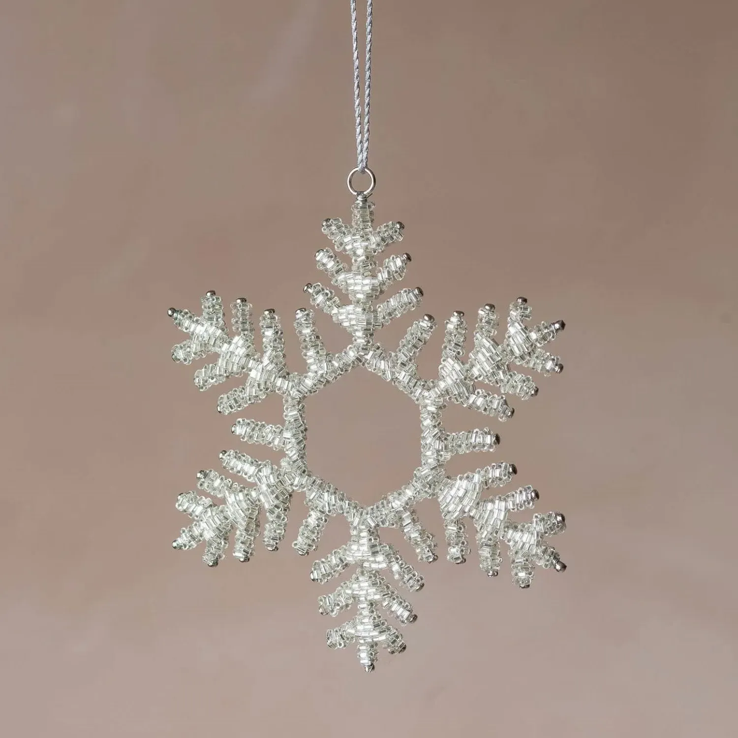 Silver Beaded Snowflake Christmas Tree Decoration