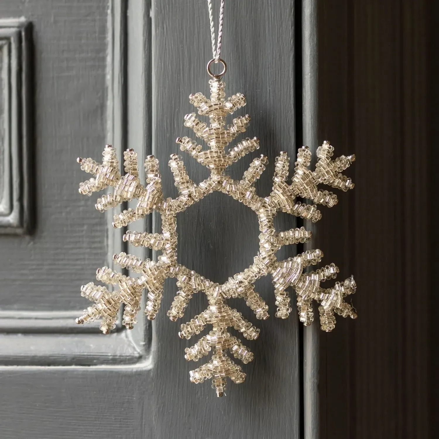 Silver Beaded Snowflake Christmas Tree Decoration