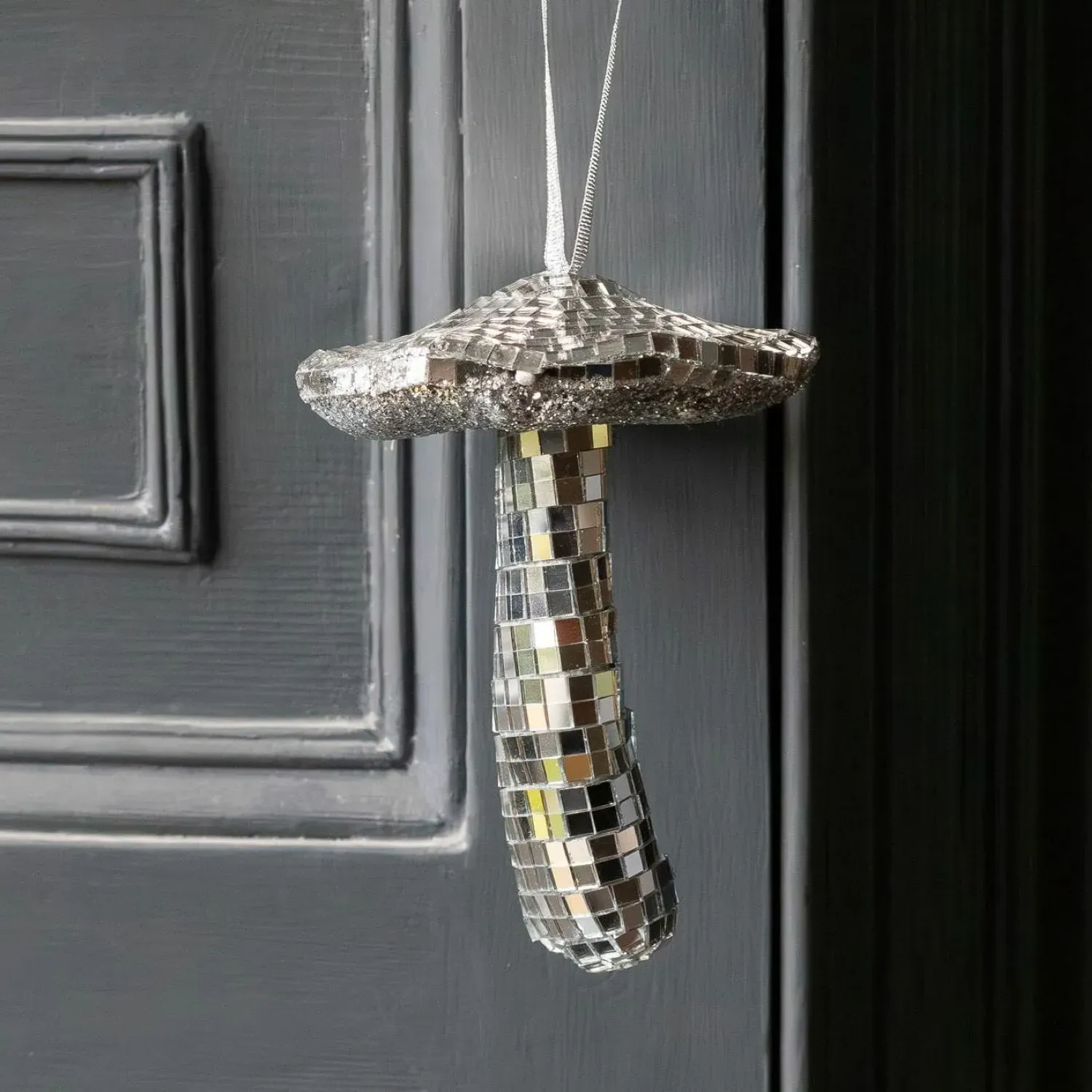 Silver Disco Toadstool Christmas Tree Decoration image