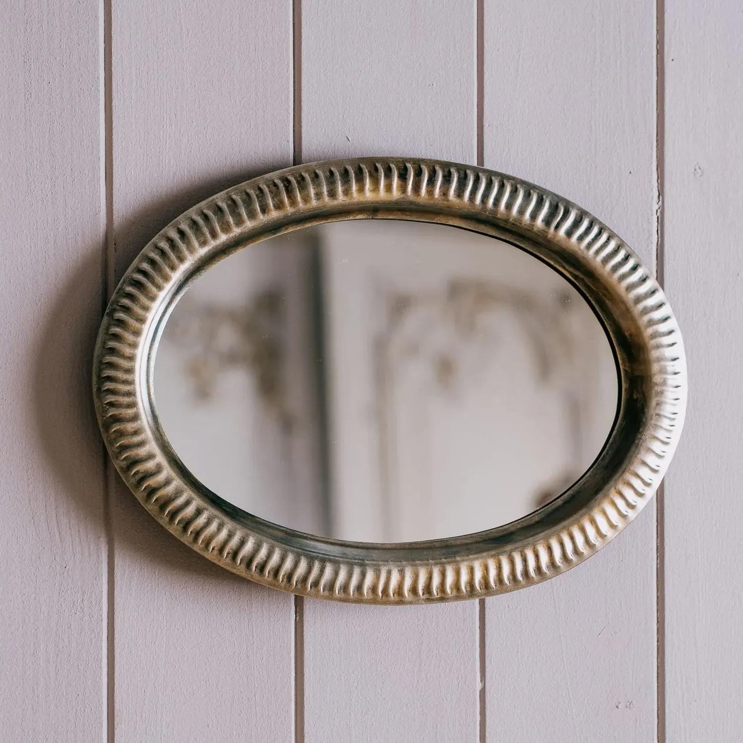 Silver Metal Oval Wall Mirror