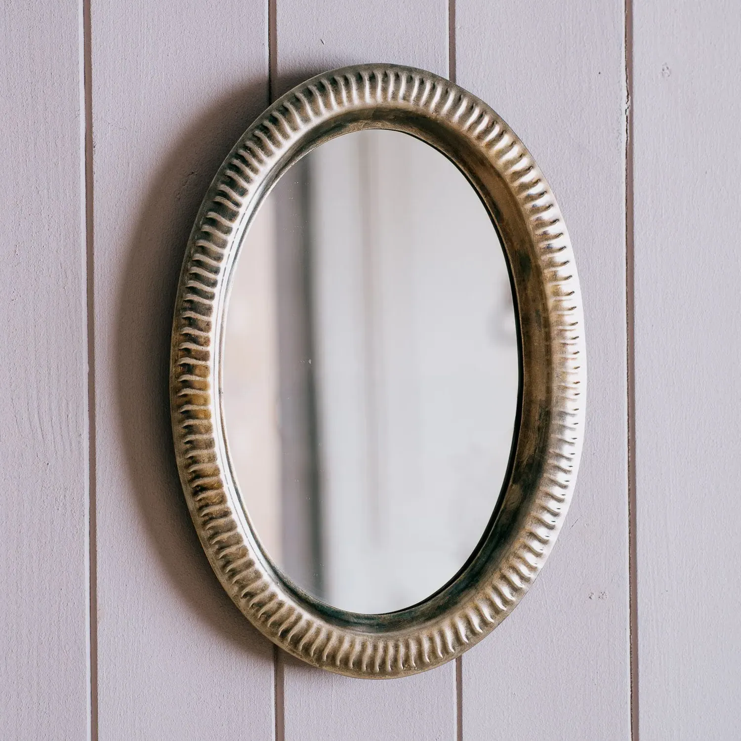Silver Metal Oval Wall Mirror image