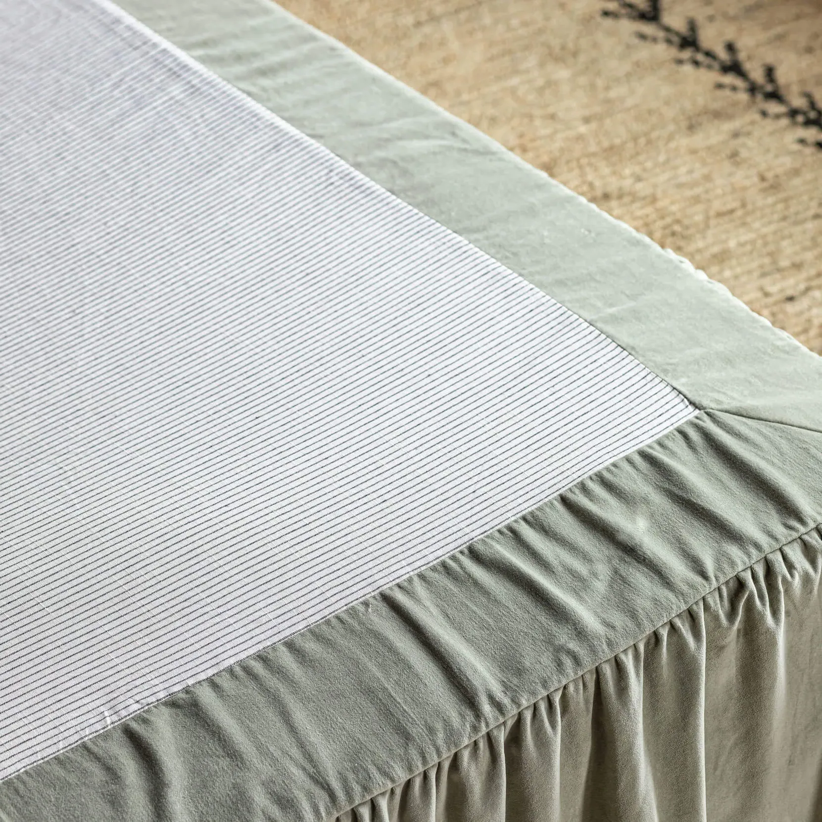 Single Bed Valance with Frill Edge - Pale Sage, Velvet