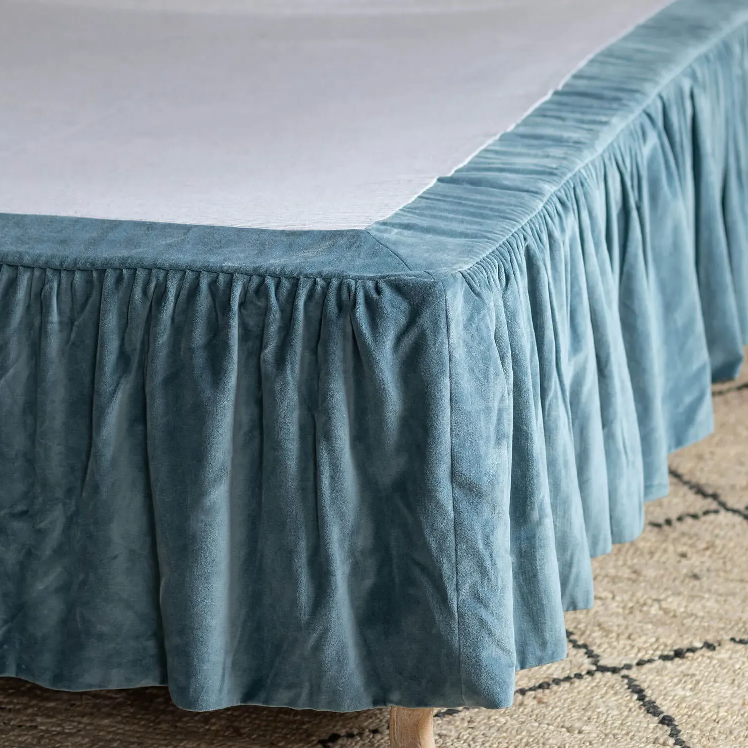 Single Bed Valance with Frill Edge - Smoke Blue, Velvet image