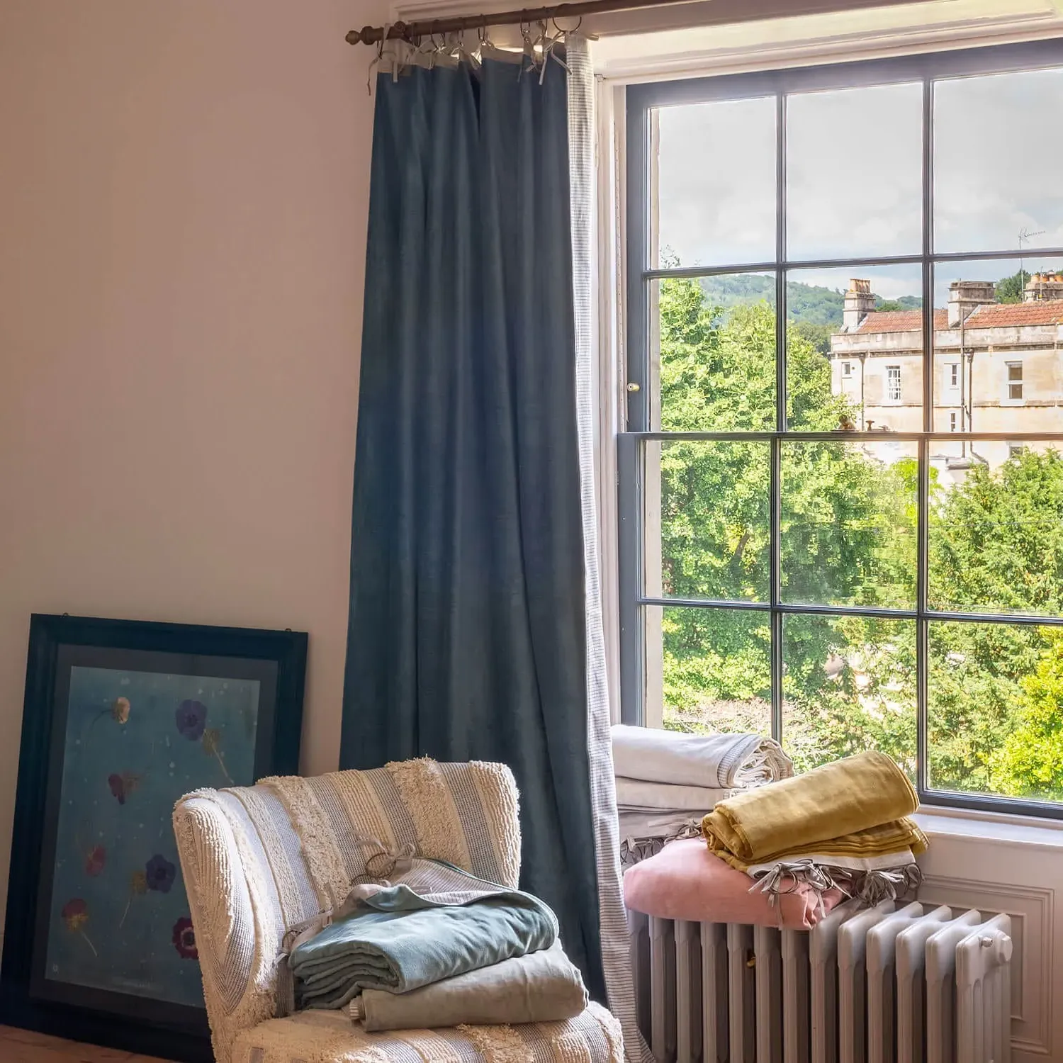 Single Curtain - Smoke Blue, Velvet