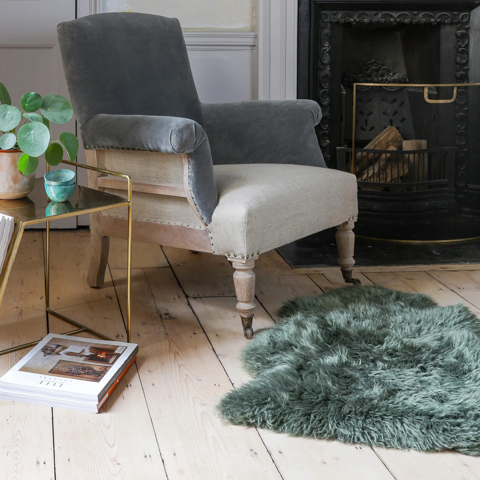 Single Sheepskin Rug - Moss Green