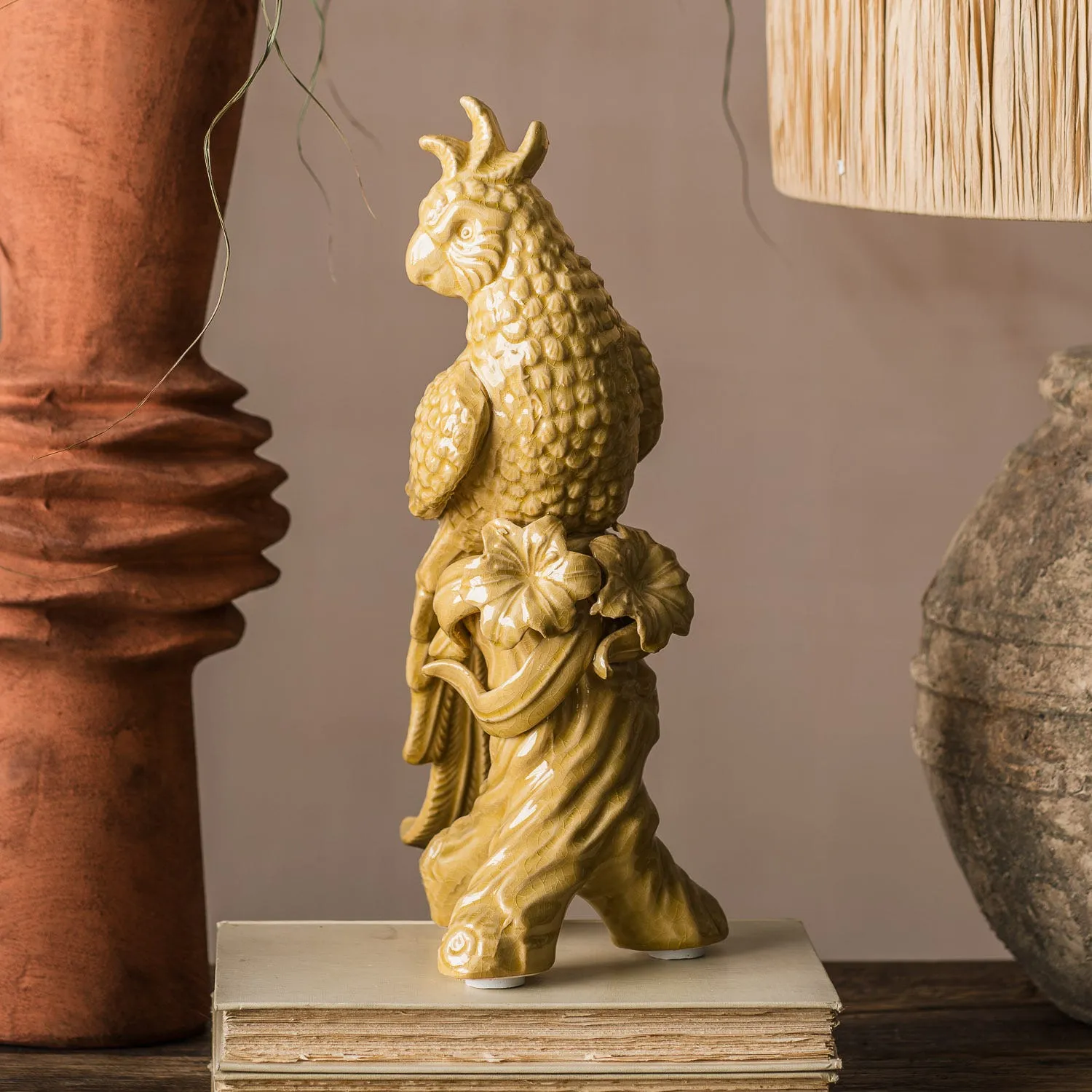 Sitting Bird Ornament - Ochre, Ceramic