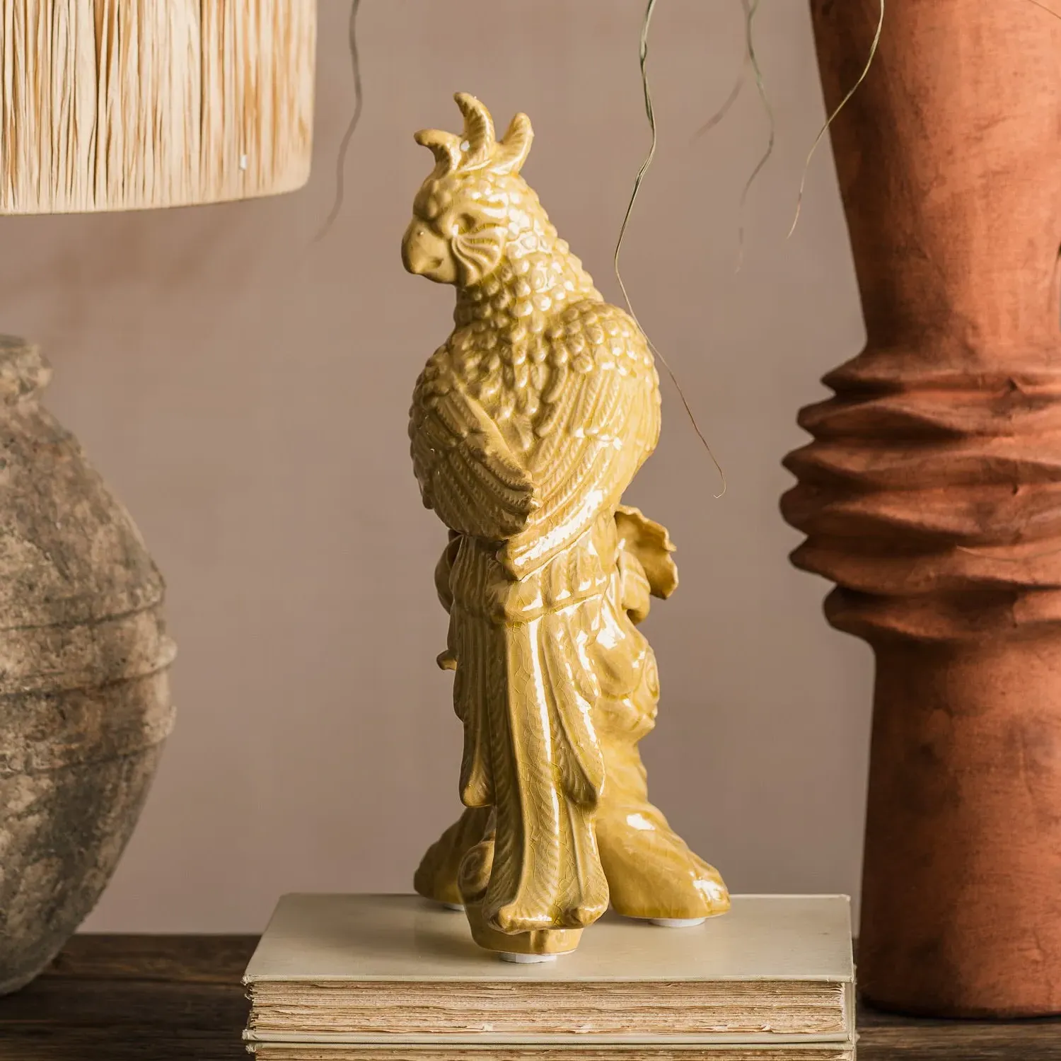 Sitting Bird Ornament - Ochre, Ceramic