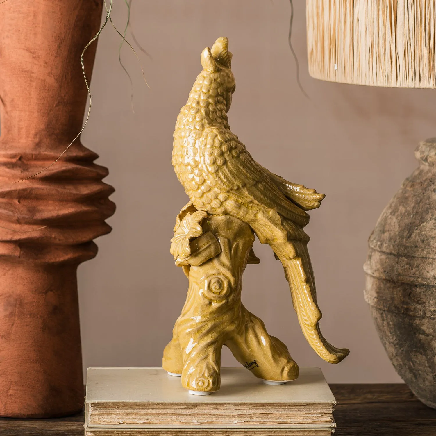 Sitting Bird Ornament - Ochre, Ceramic