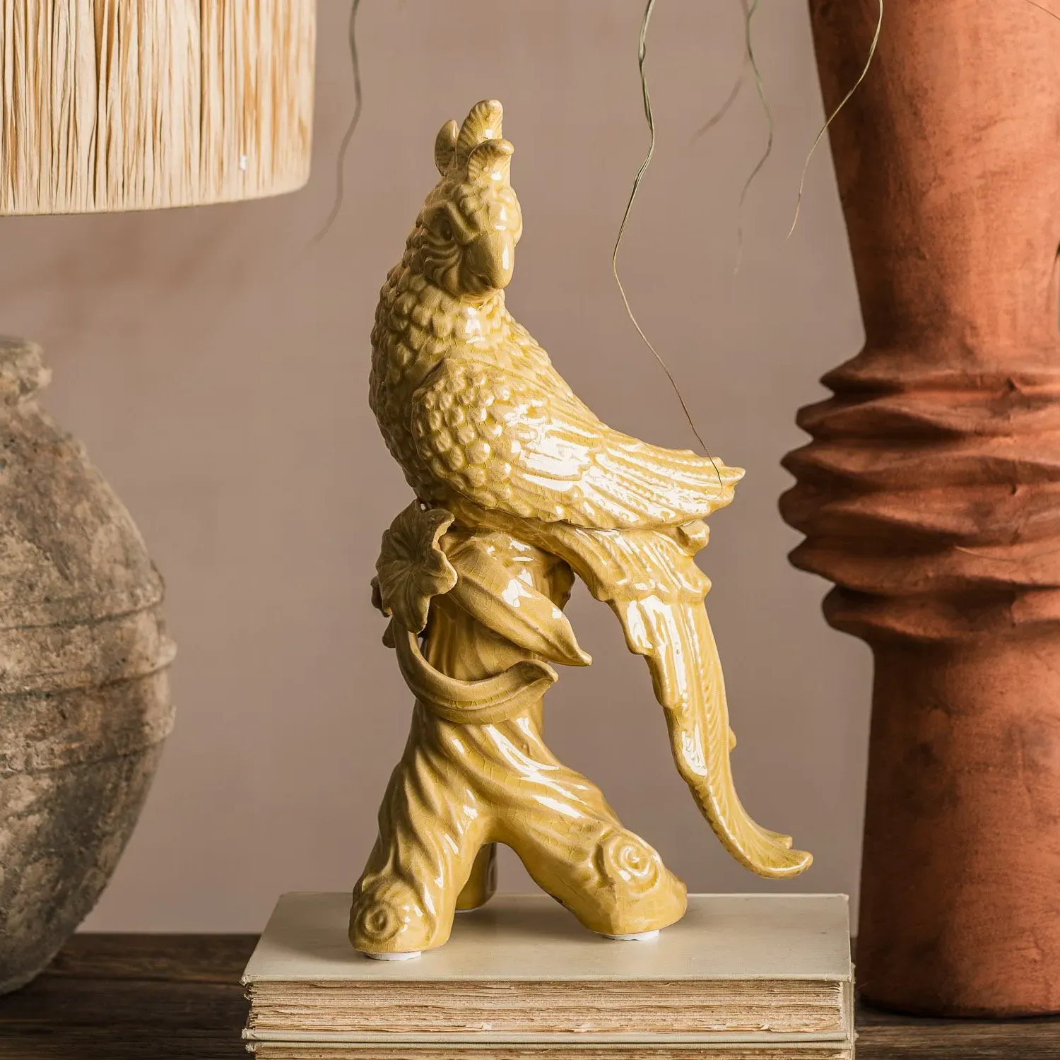 Sitting Bird Ornament - Ochre, Ceramic