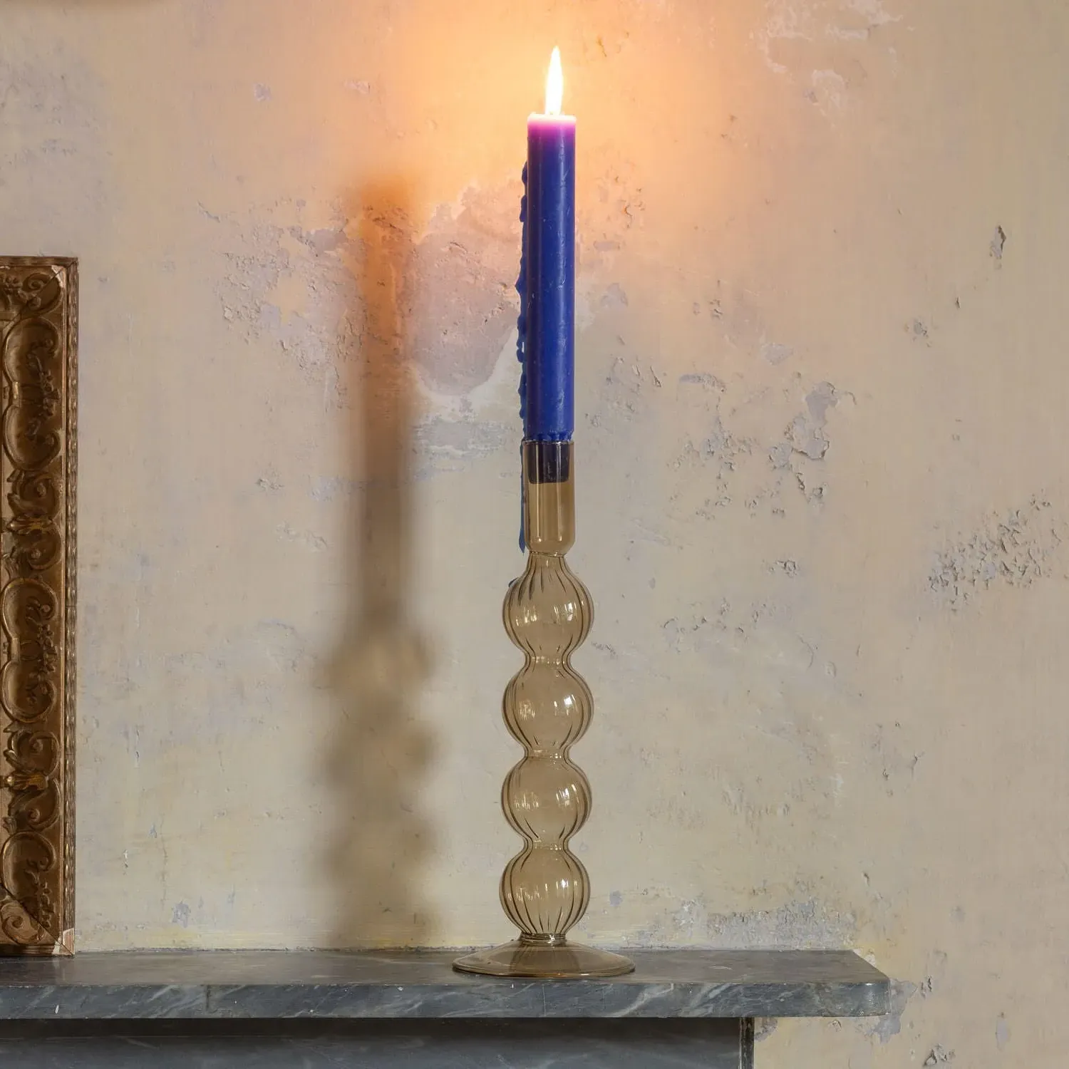 Small Bubble Candle Holder - Sand Brown, Glass