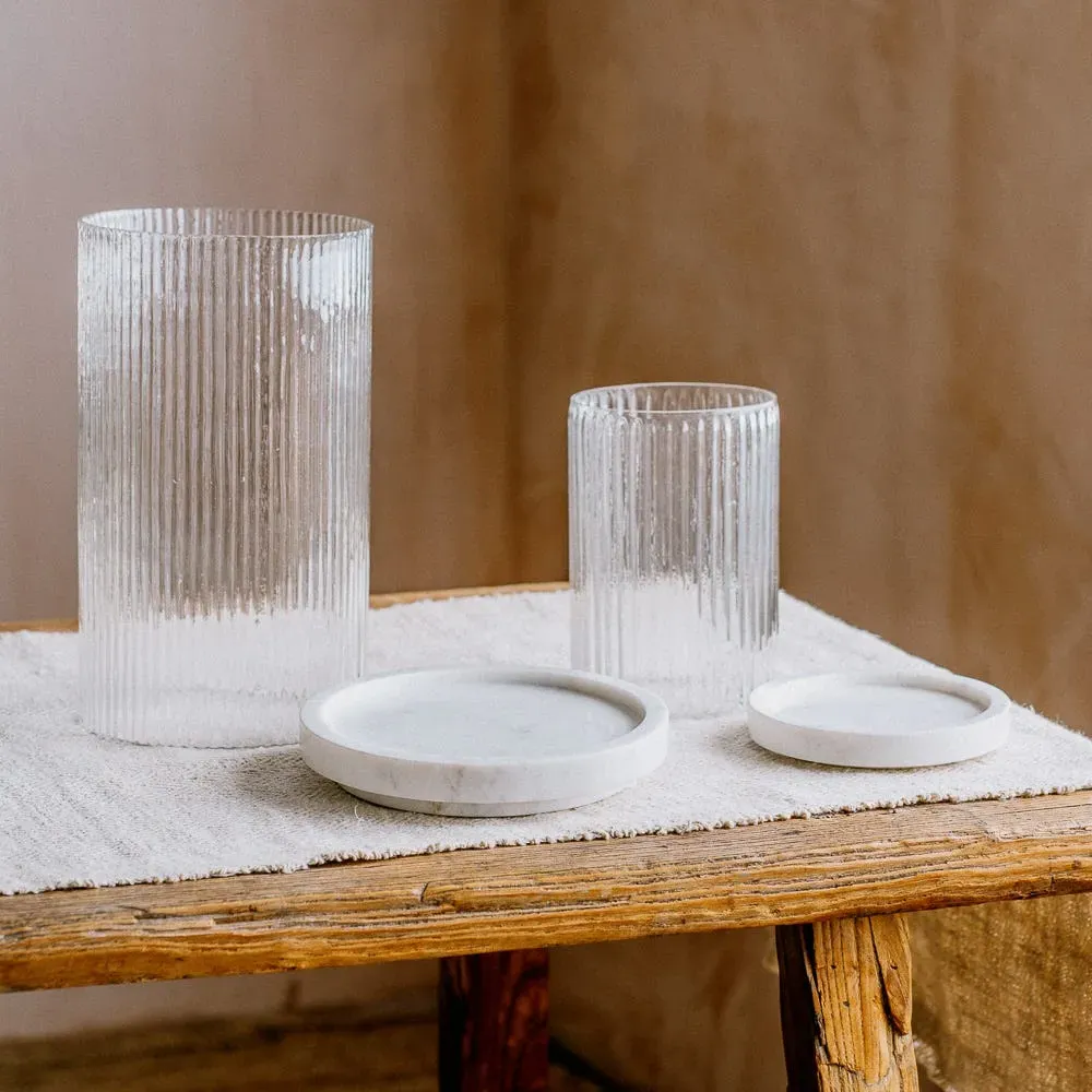 Small Candle Holder - White Marble, Glass