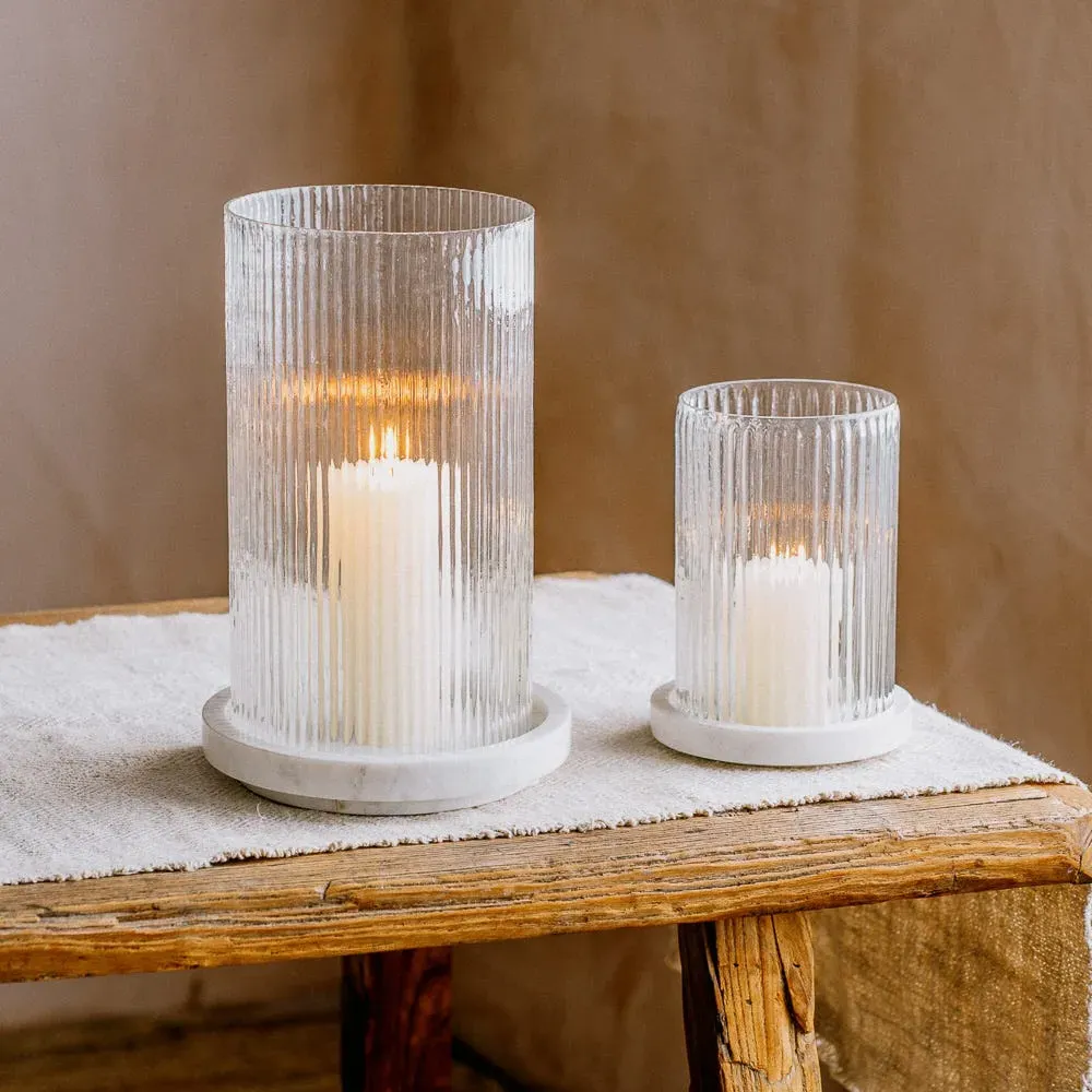 Small Candle Holder - White Marble, Glass image