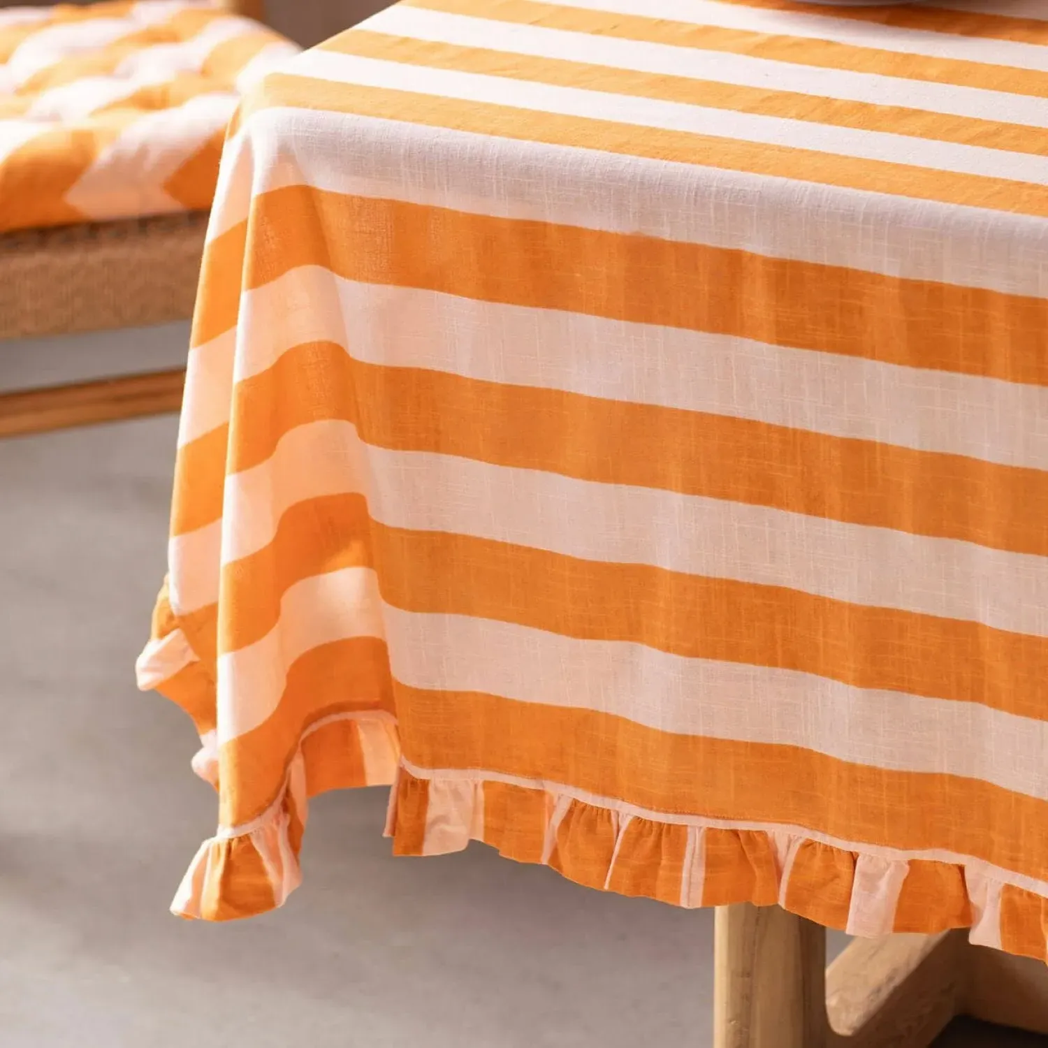Small Candy Stripe Frill Tablecloth - Orange, Cotton