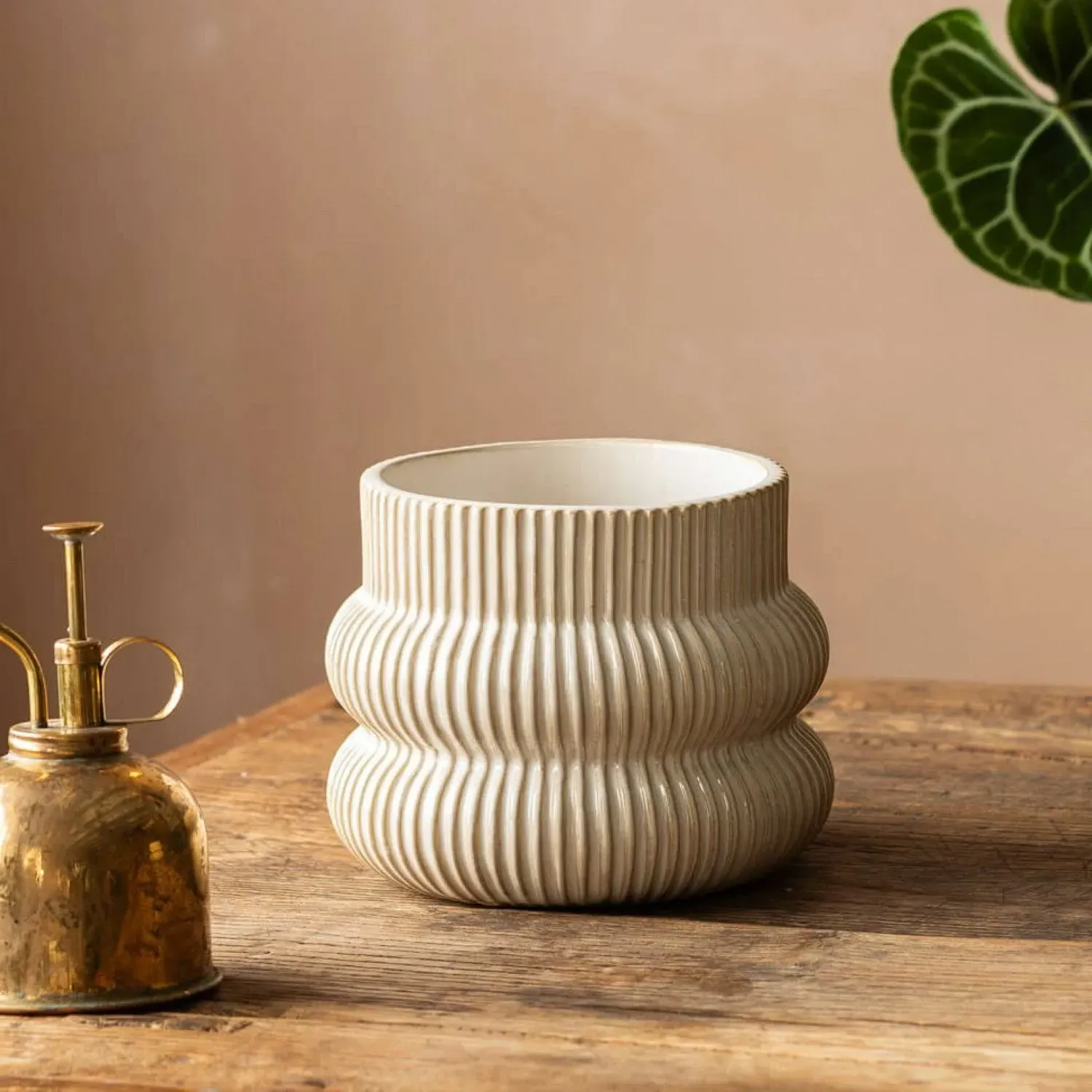 Small Fluted Plant Pot - White, Ceramic