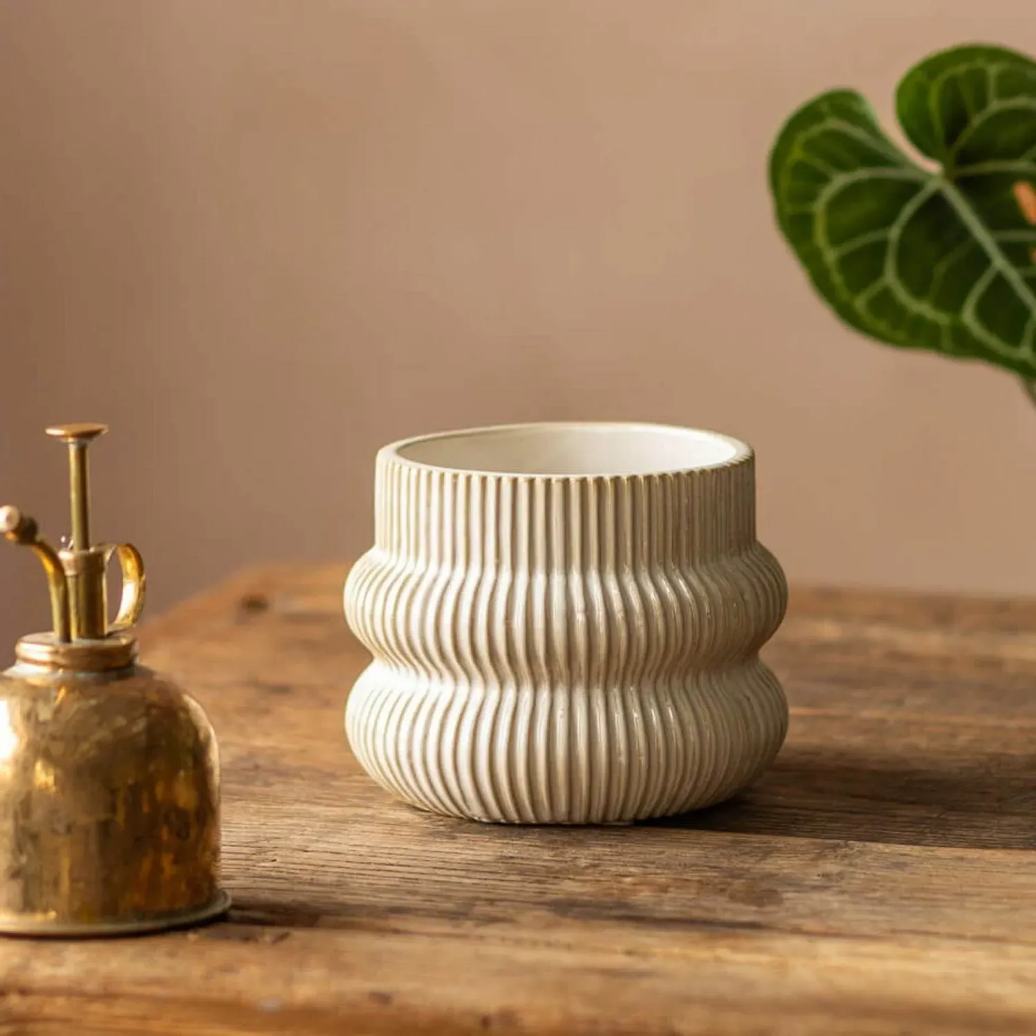Small Fluted Plant Pot - White, Ceramic