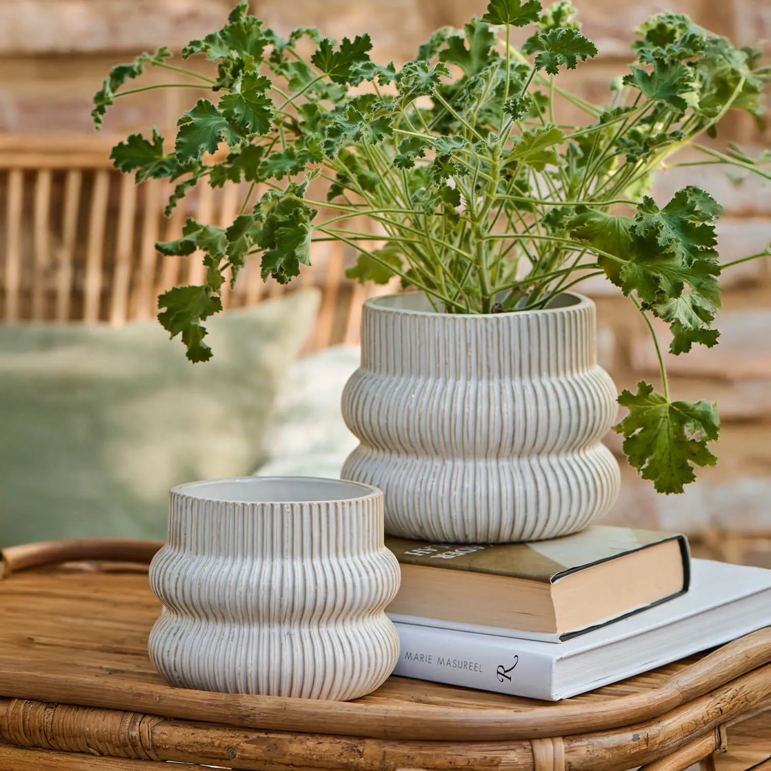 Small Fluted Plant Pot - White, Ceramic