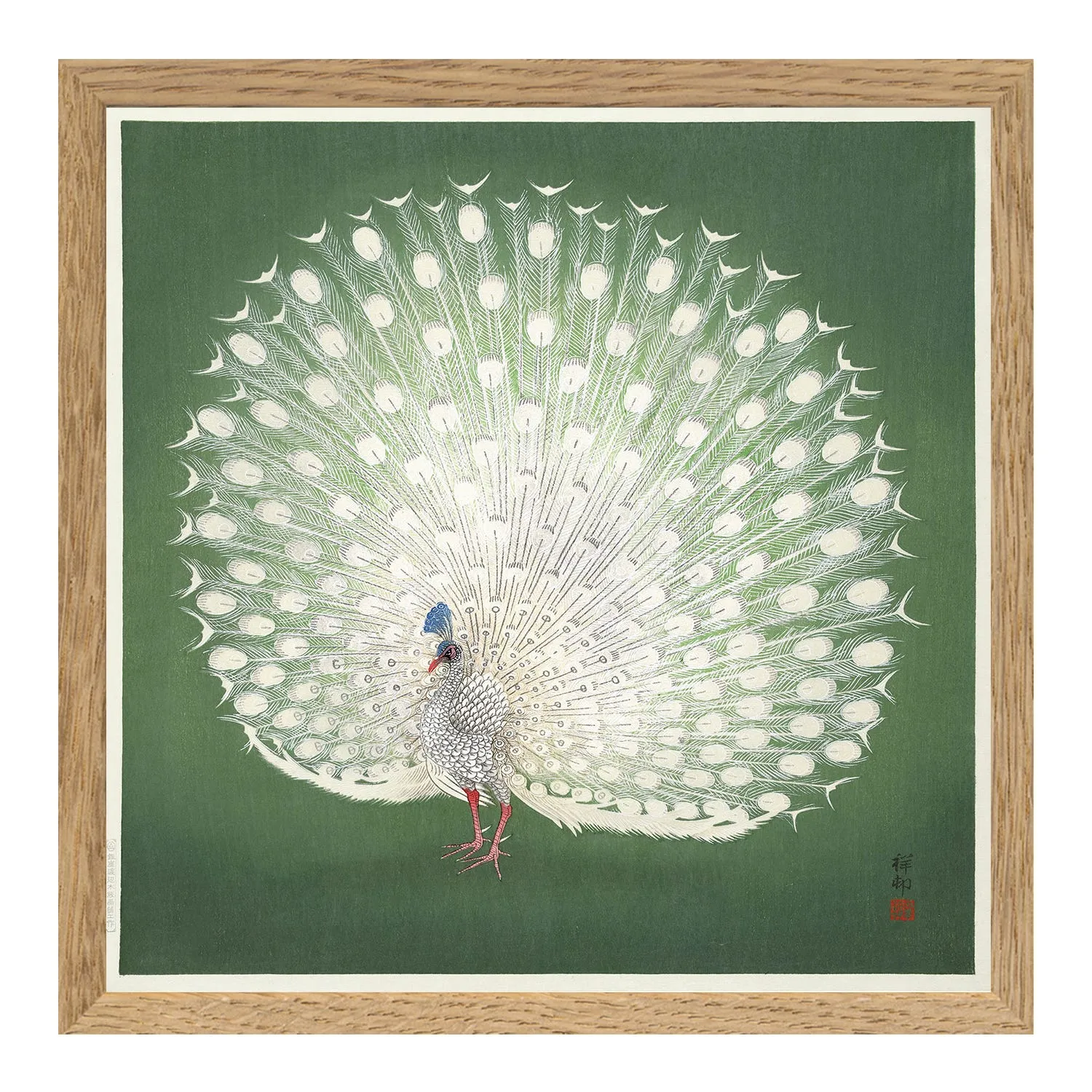 Small Framed Peacock Print - Green, Oak image