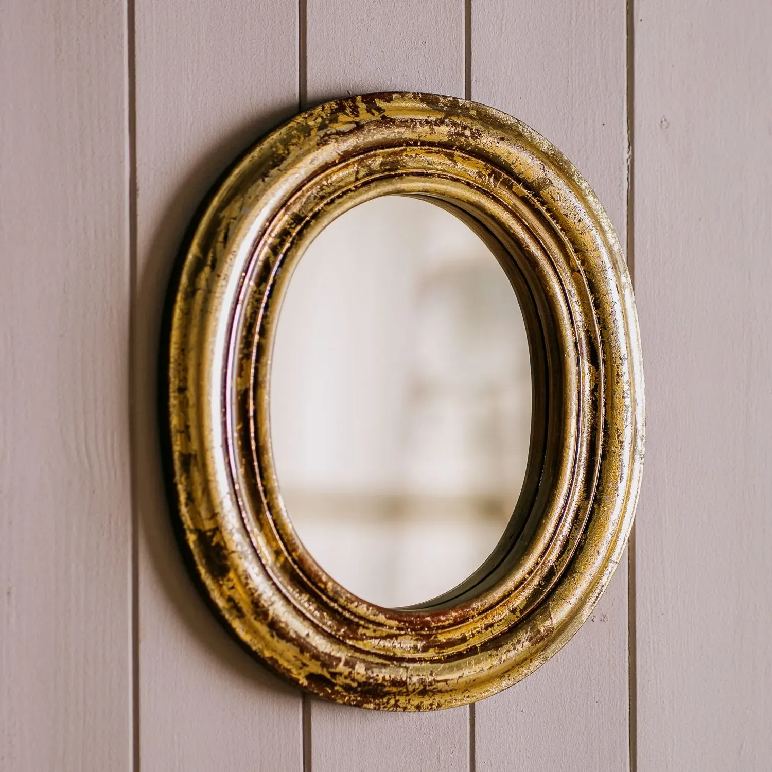 Small Oval Wooden Wall Mirror - Antiqued Gold