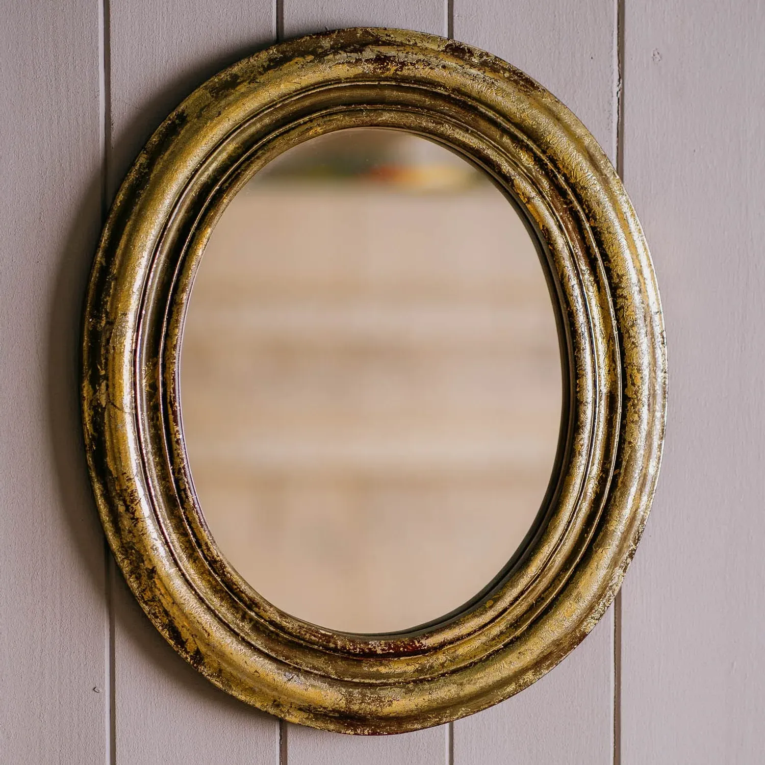 Small Oval Wooden Wall Mirror - Antiqued Gold