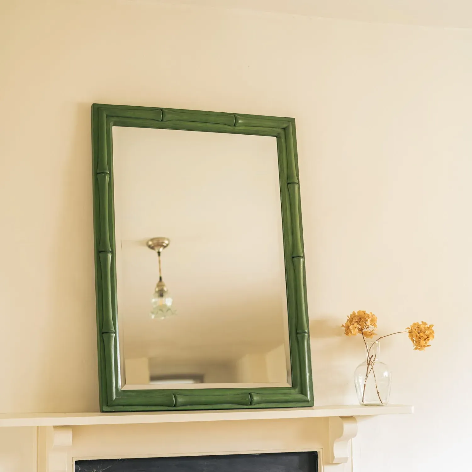 Small Rectangular Wall Mirror - Green, Mango Wood