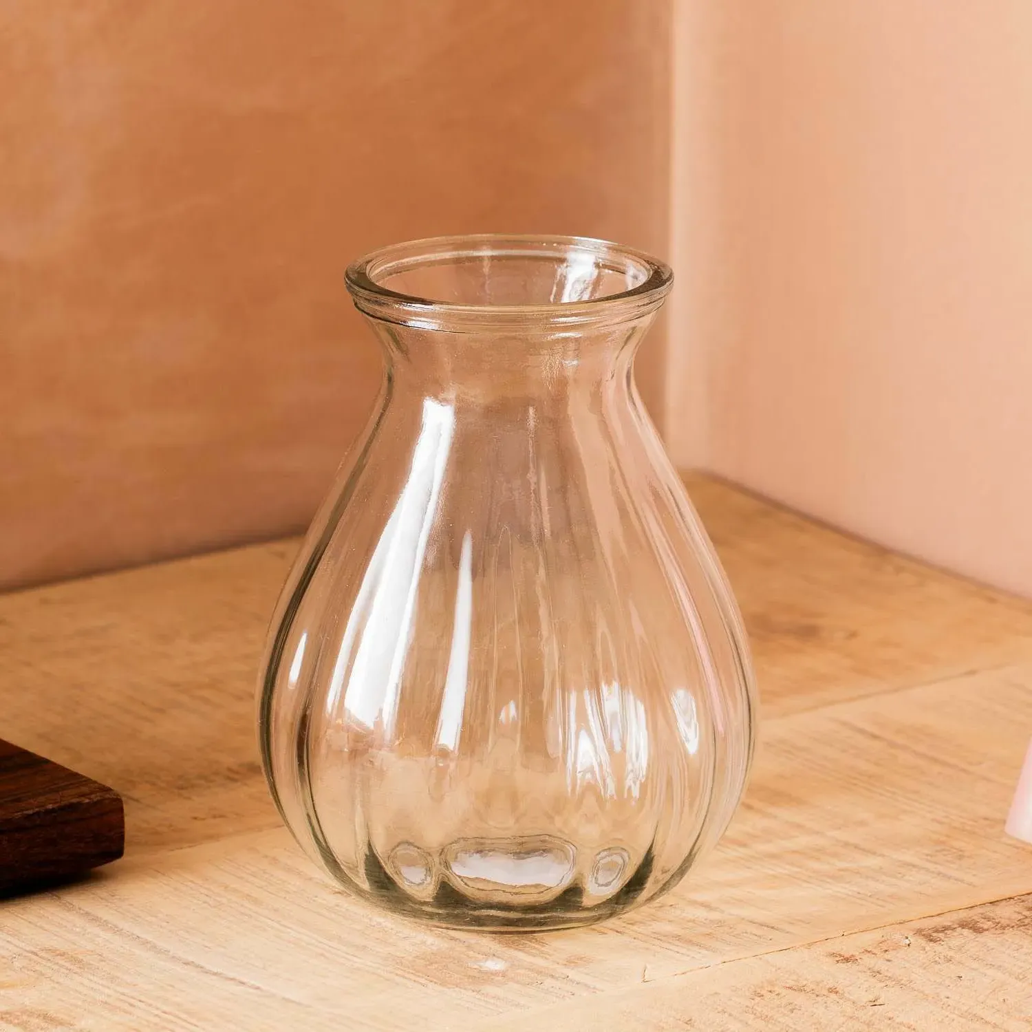 Small Ribbed Posy Vase - Clear Glass