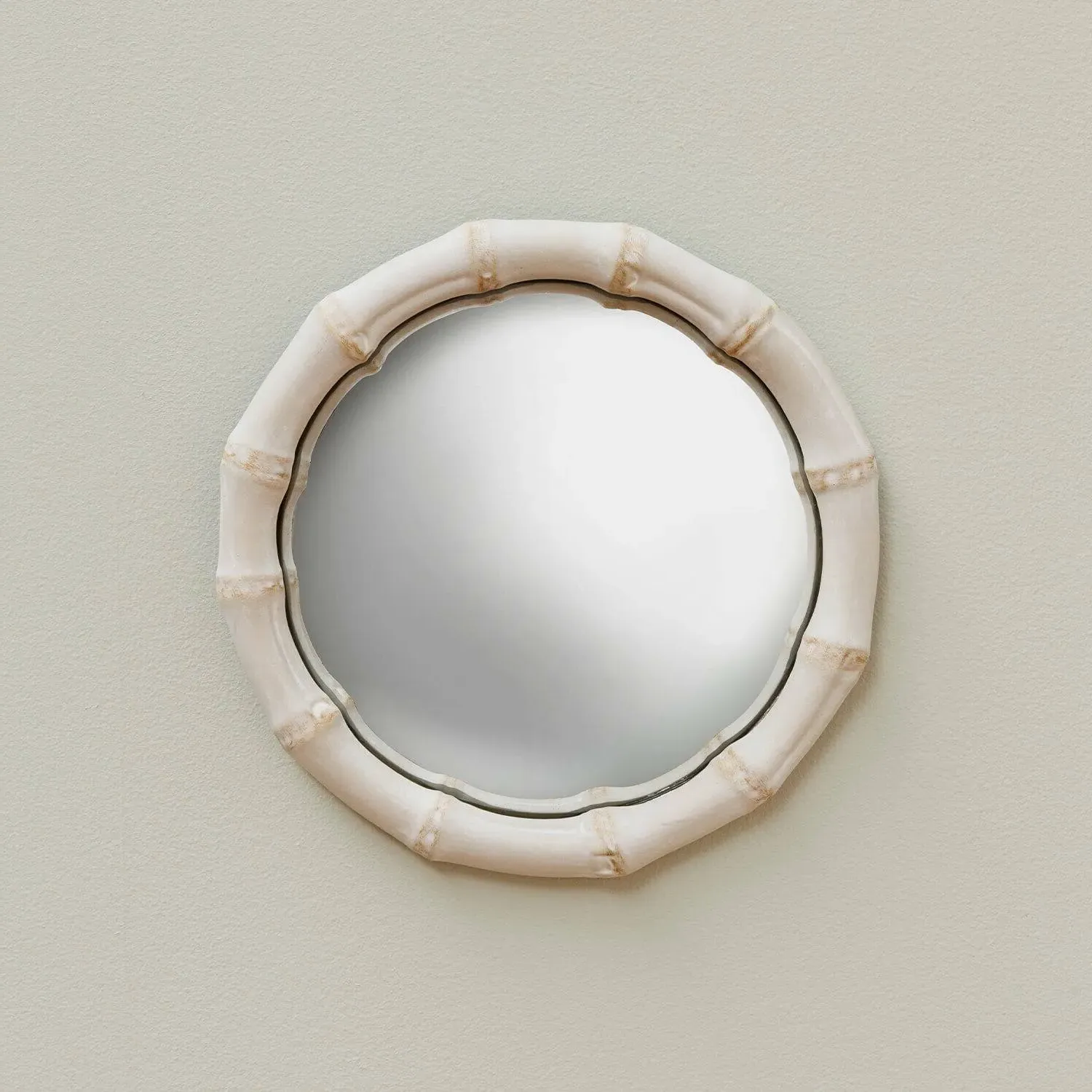 Small Round Convex Mirror with Bamboo Detail - White image